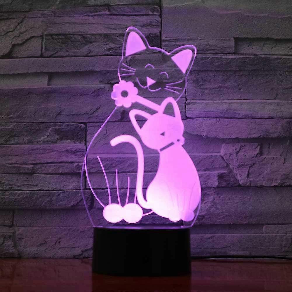 3D Cat Night Light LED Table Lamp with 16 Color Change, Acrylic Design, USB Powered, ABS Base for Home Decoration