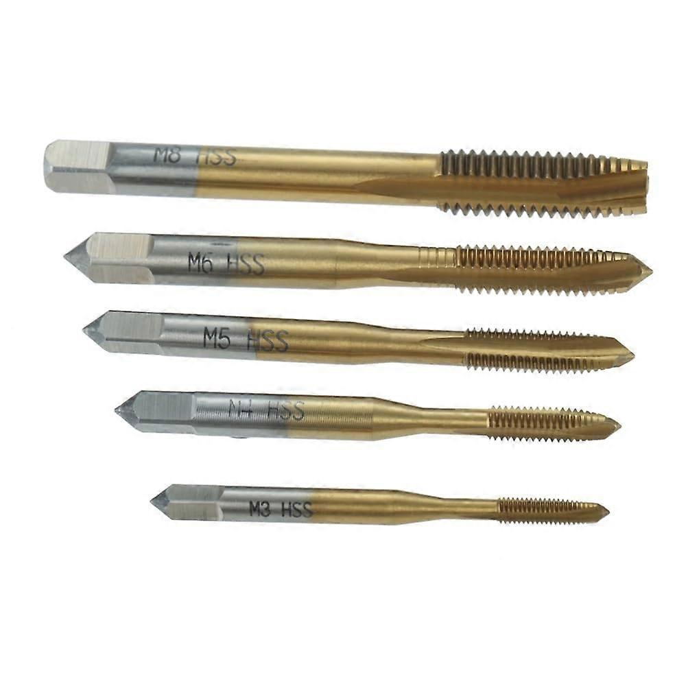 5Pcs High-Speed Steel Spiral Point Tap Set Metric Screw Thread Taps Machine Screws Tapping Bits M3 M4 M5 M6 M8 Threading Tools Hand Tool Accessories