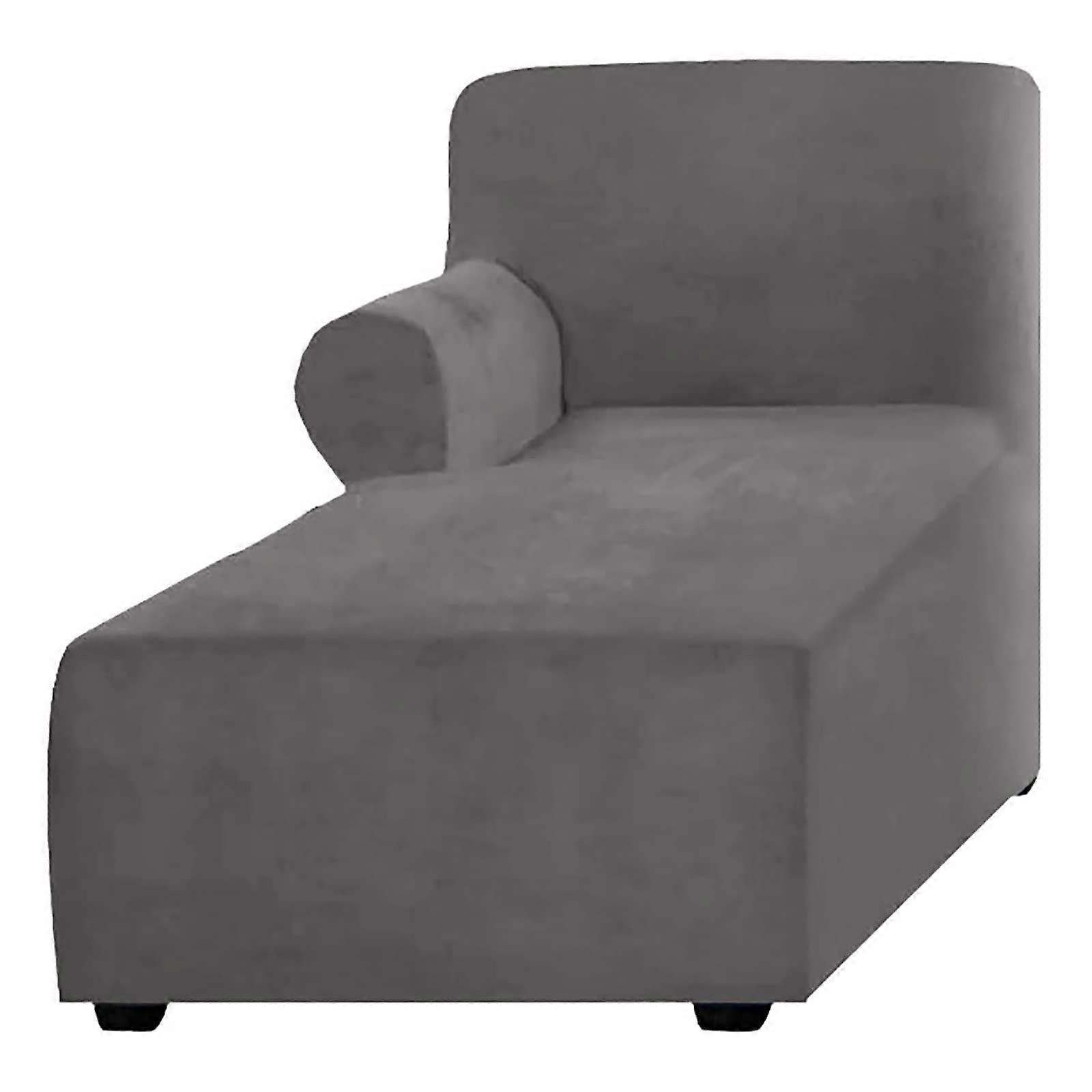 Velvet Chaise Lounge Cover, Stretch L Shaped Corner Chair Slipcover, Machine Washable Gray 1 Sofa Protector, Size-Compatible