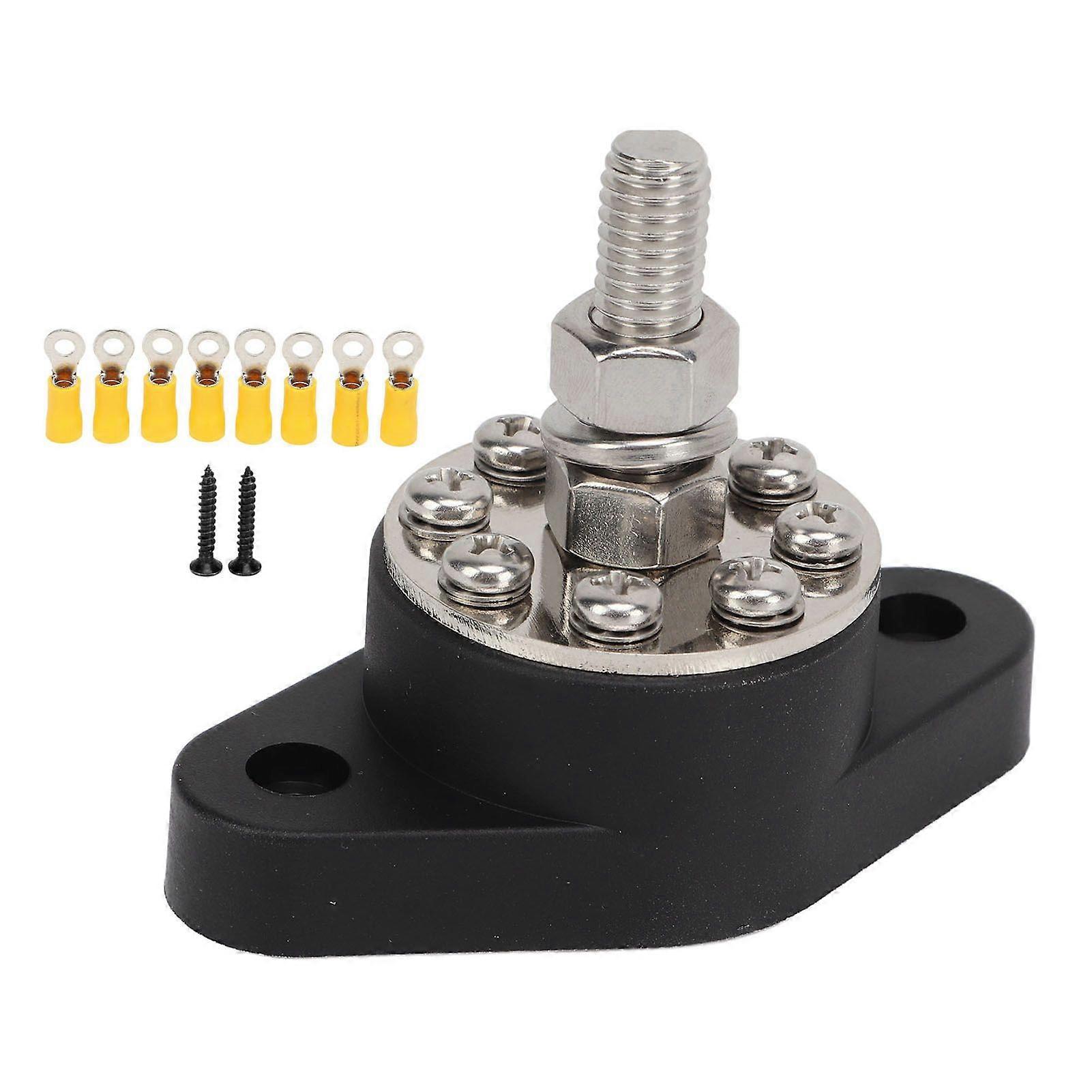 180A DC48V Distribution Stud Junction Post with 8 Terminal Blocks 3/8in General Battery Junction Studs for RV Boats Black