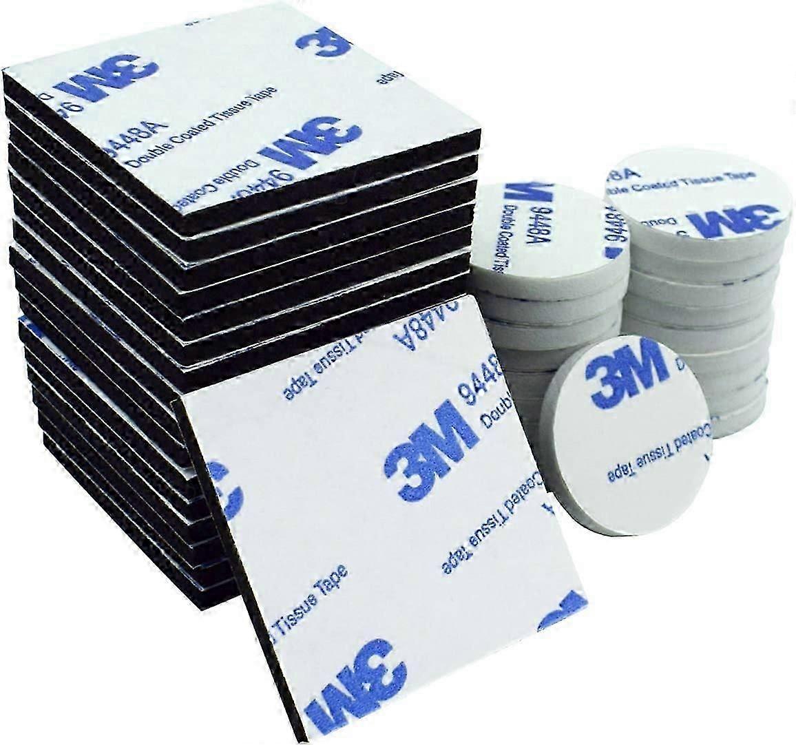 Double Sided Foam Pads, 50 Pcs Double Adhesive Foam Pads Strong Mounting Tape, Square and Round, White & Black-2025-ss