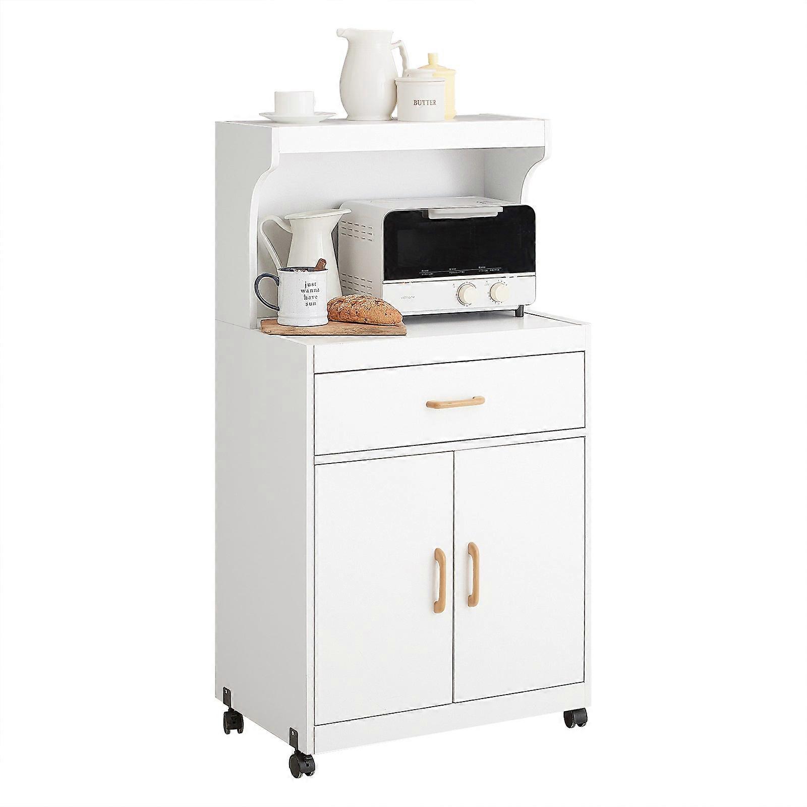SoBuy FSB12-W,Kitchen Storage Trolley on Wheels,Mobile Microwave Shelf, Sideboard Cabinet with Drawer & Cupboard for Small Kitchens
