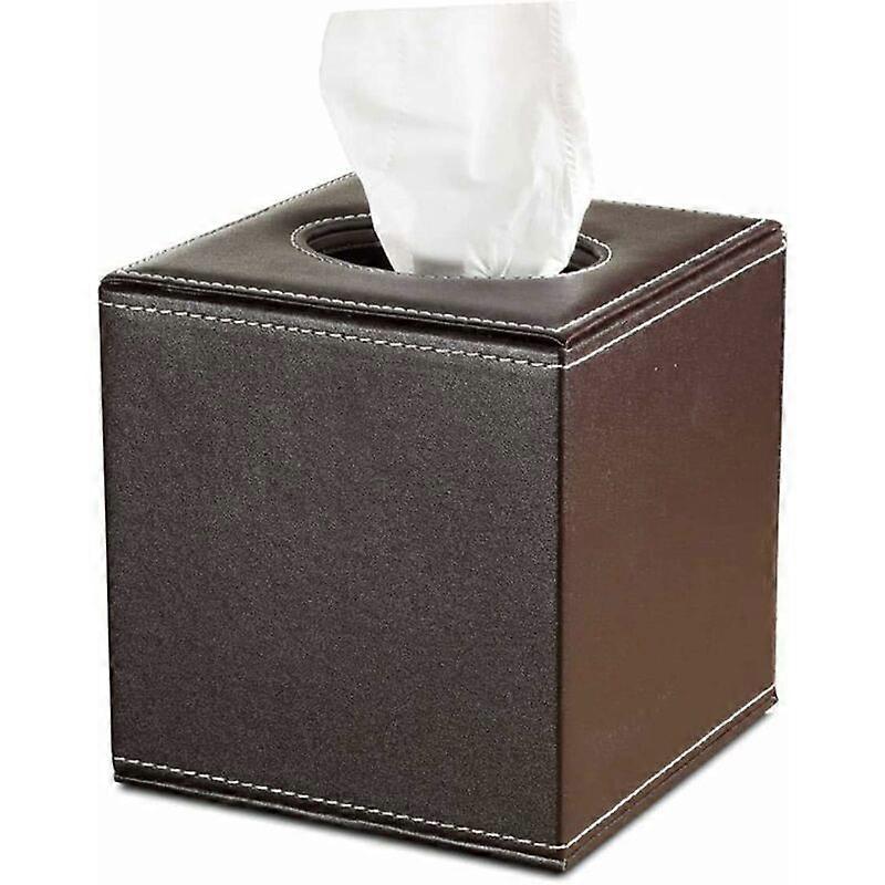 PU Leather Tissue Box, Square Tissue DispenserBrown