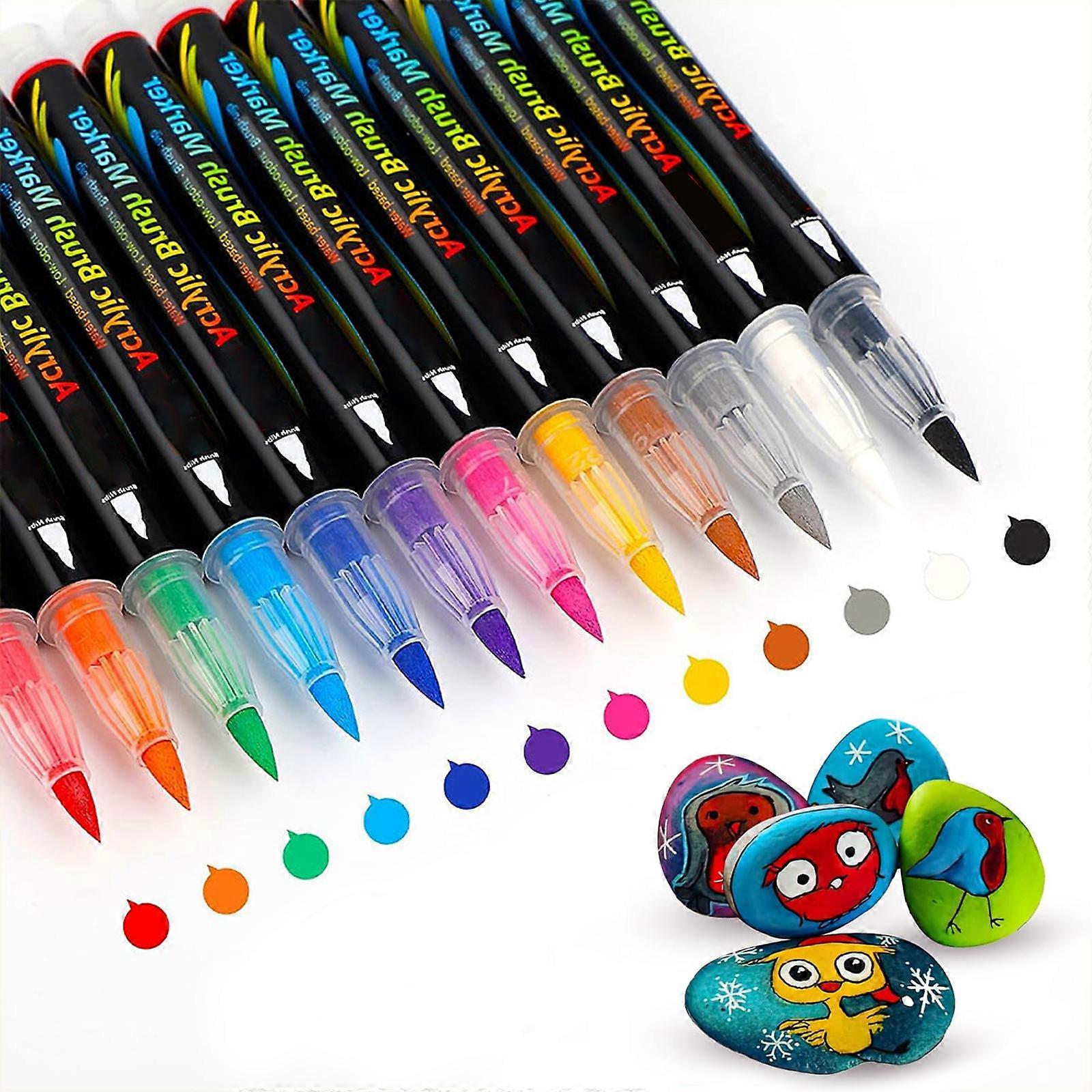 Innovative Brush Tip Design, Flexible Tip Brush Paint Markers for Lettering and Creative Painting on Multiple Surfaces Including Rocks, Mugs,