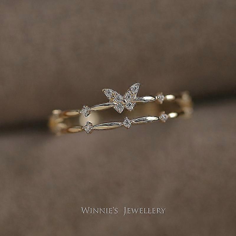Gold Butterfly Open Ring - Gold Plated Butterfly Ring With Diamonds