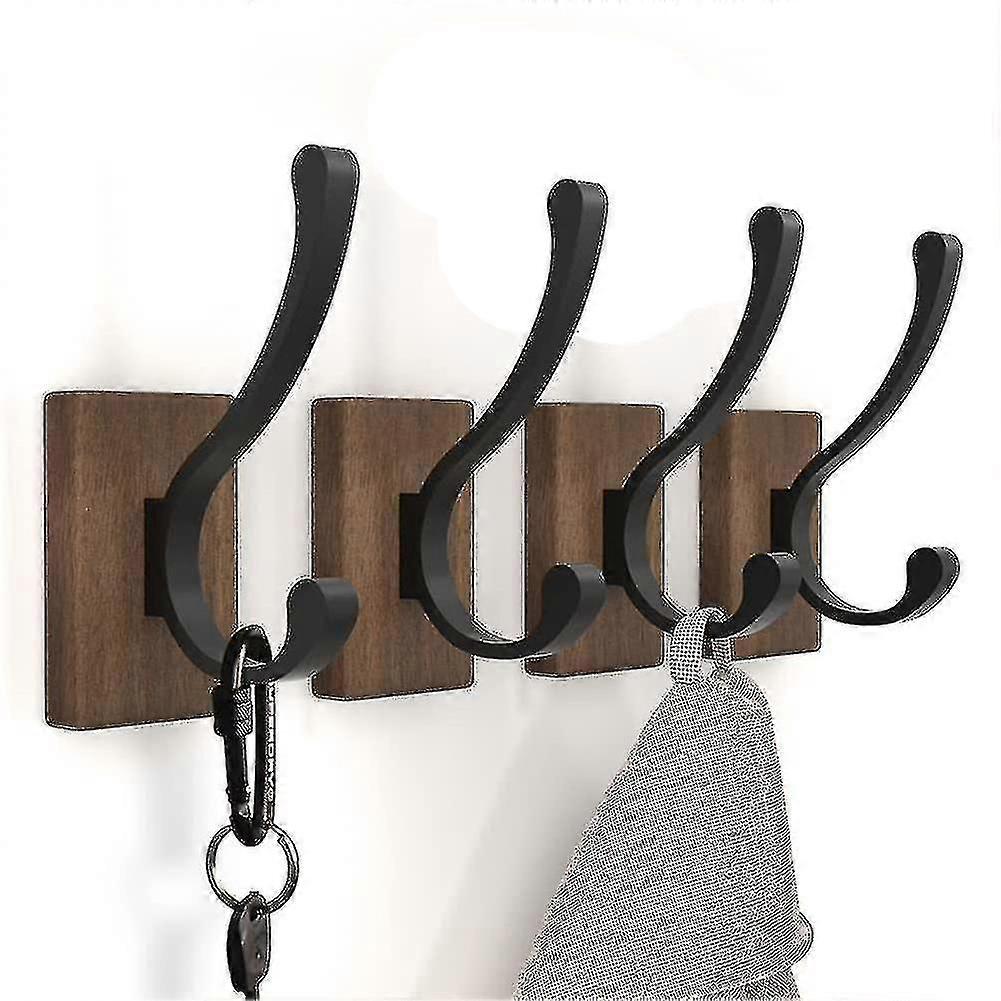 Wood Wall Hooks Compatible With Hanging - 4 Pack Coat Hooks Wall Mounted