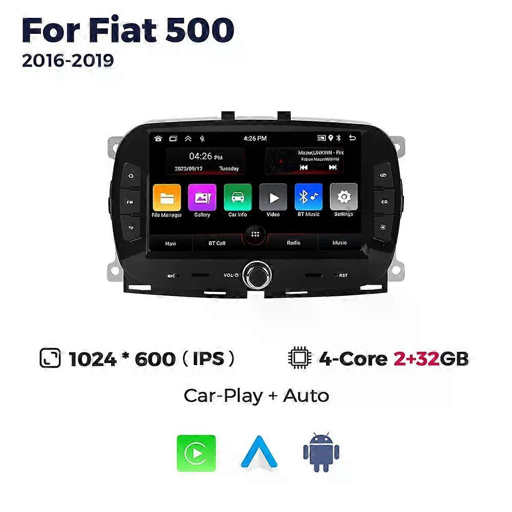 Carplay Android Auto Autoradio per Fiat 500 2016-2019 2Din Lettore Video Multimediale per Auto WIFI BT Stereo Autoradio Navigazione GPS