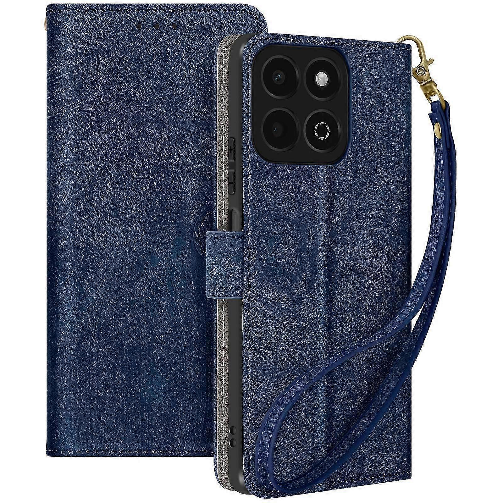 Étui pour Honor 200 Smart Brushed Effect Wallet et support, bleu foncé