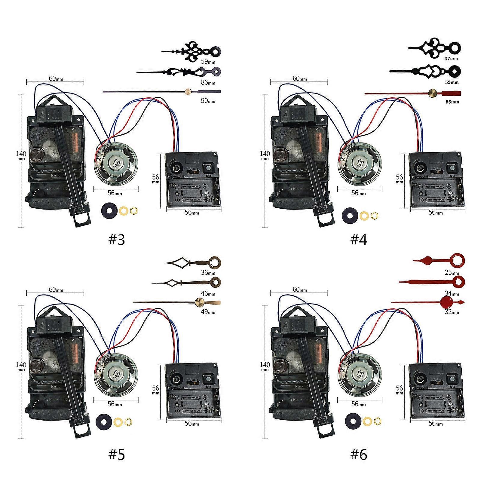 Wall Quartz Pendulum Clock Movement Mechanism with Long Shaft Music Box DIY Repair Kit for Repairing Clock Set of Needle Multicolor
