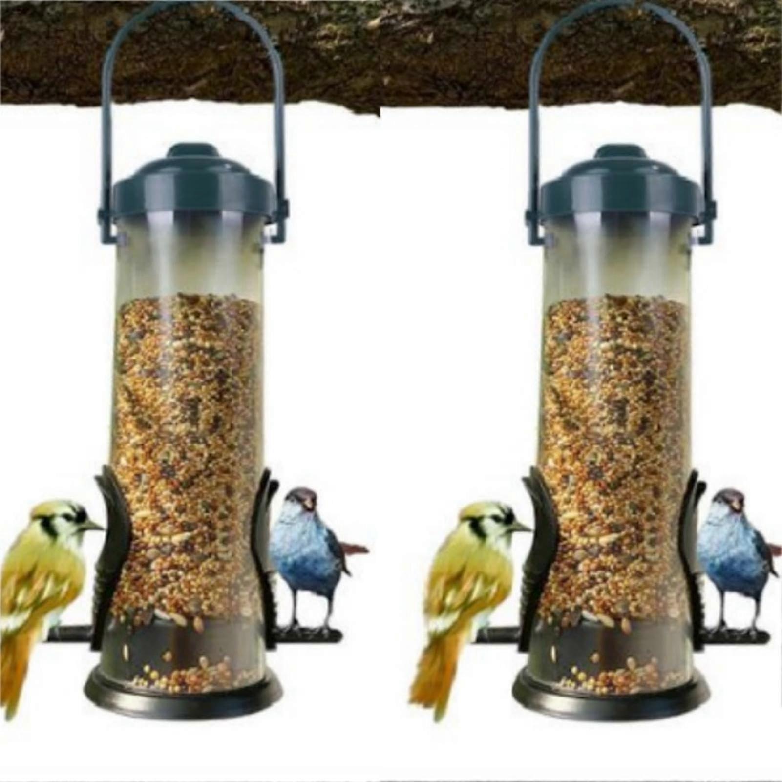 2 x Feeders for Wild Birds, Bird Feeder, Bird Feeder Silo with Predator Protection, Hanging Bird Feeder with 2 Feeding Stations, Feeder Hanger