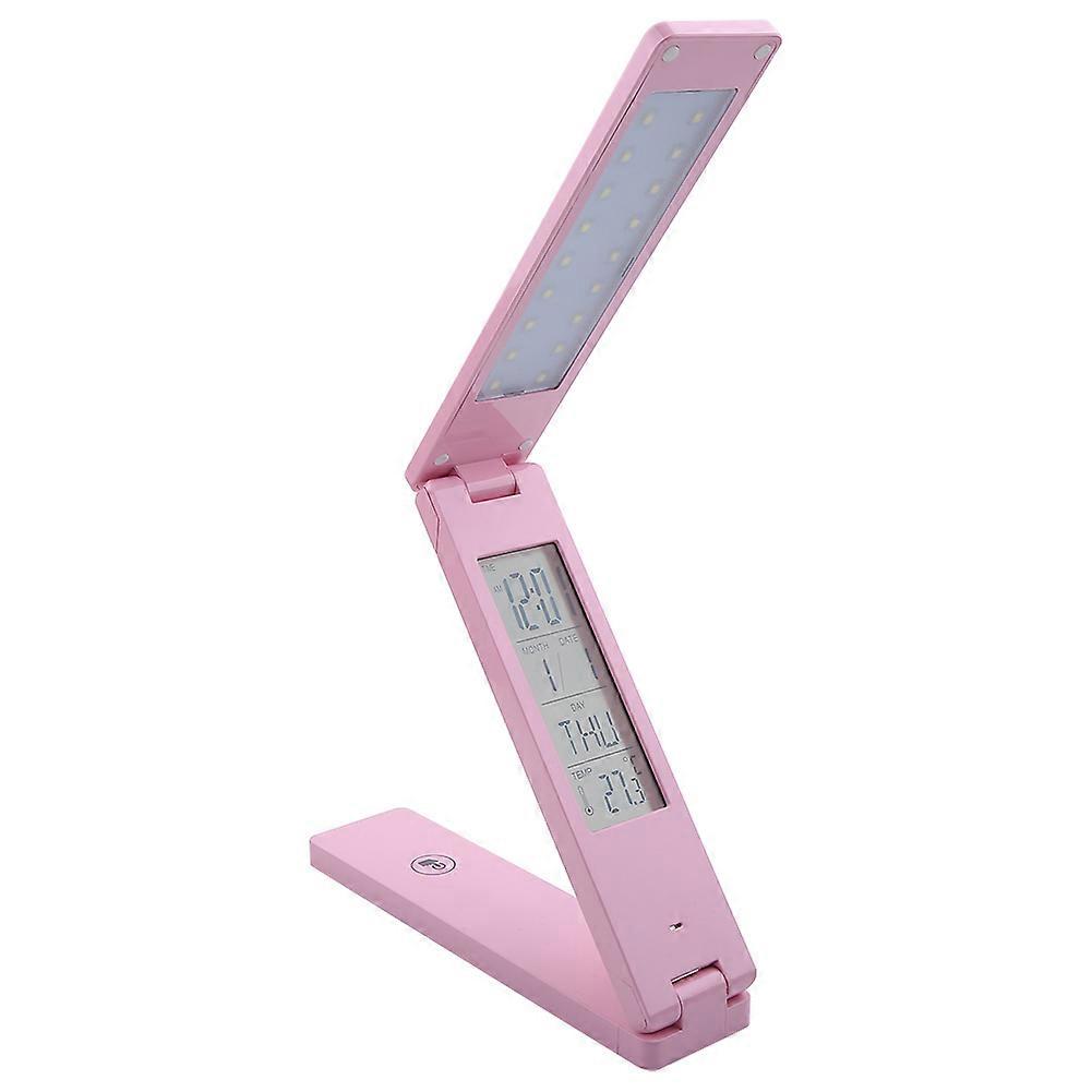 USB Charge LED Rechargeable Reading Desk Lamp Touch Control Foldable Alarm Clock Light Pink