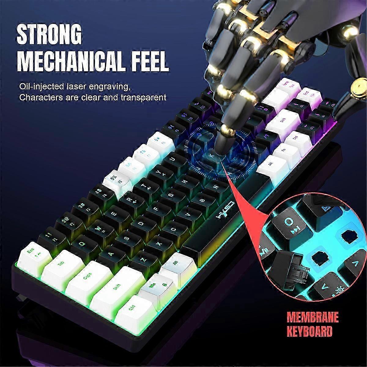 68 Keys Mechanical Keyboard Compact RGB Luminous Gaming Mouse and Keyboard for PC Gaming B
