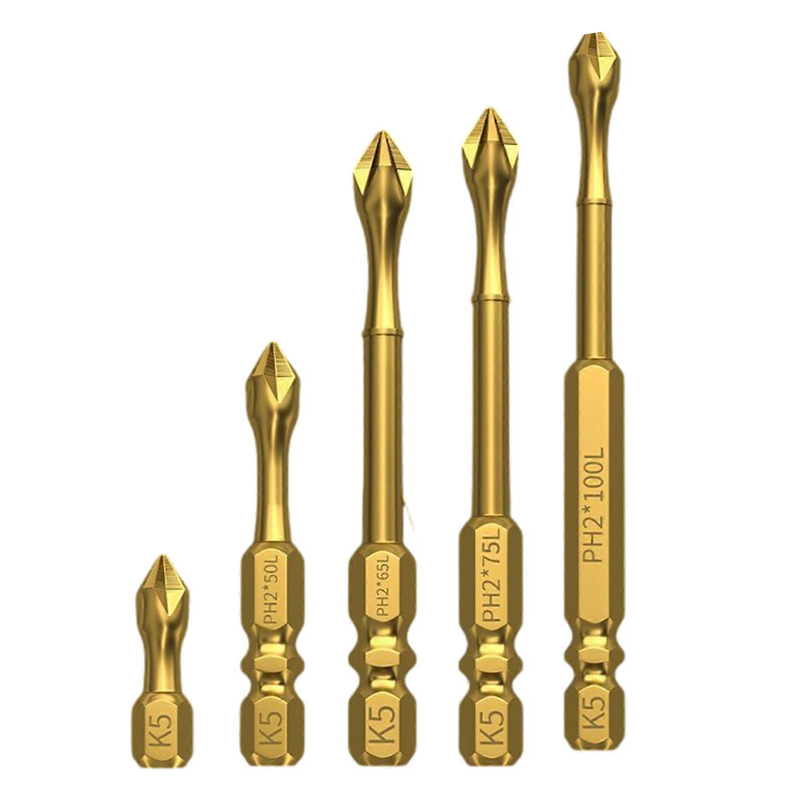 5Pcs K5 Impact Antislip Screwdriver Bit 1/4inch Hex Shank Magnetic Tip Crossing Screwdriver Bit Set Impact Bit Multicolor