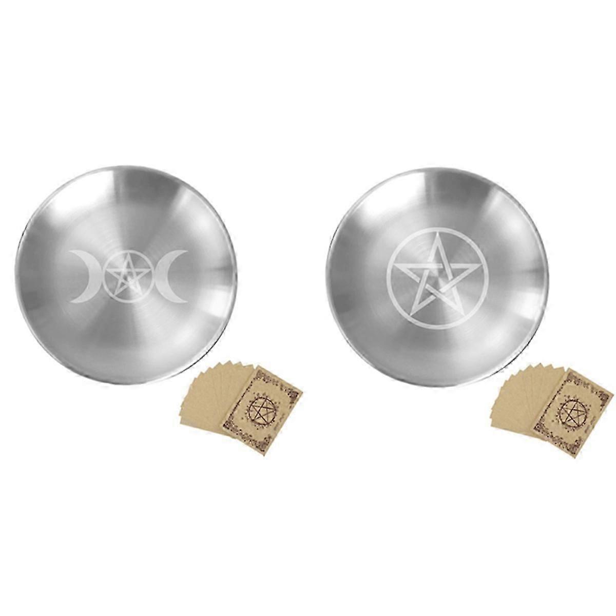 五芒星と月模様の装飾的な金属製収納トレイ タロットジュエリーと儀式の装飾