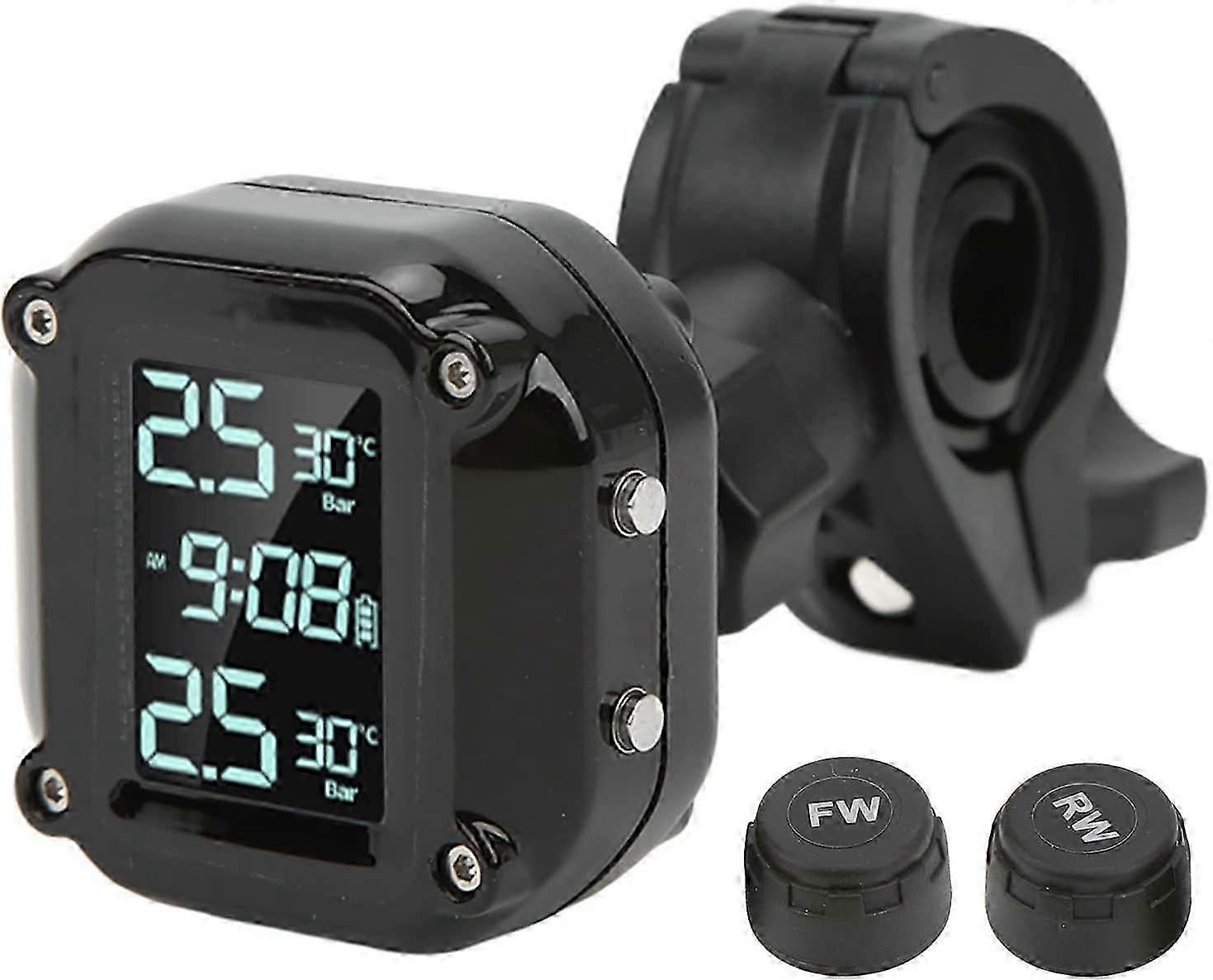 Motorcycle Tire Pressure Monitoring System, Waterproof Magnetic Rechargeable TPMS with 2 External Sensors, LCD Display Motorbike Tyre Alarm Tire Press