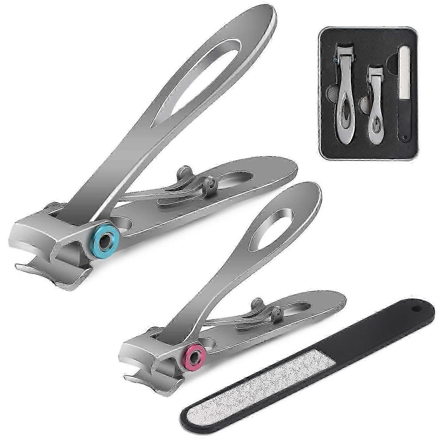 Fingernail And Toenail Clippers Set 15mm Wide Jaw Opening Nail Clippers For Thick Nails Large And Small Sizes Stainless Steel Sharp Nail Cutter With N