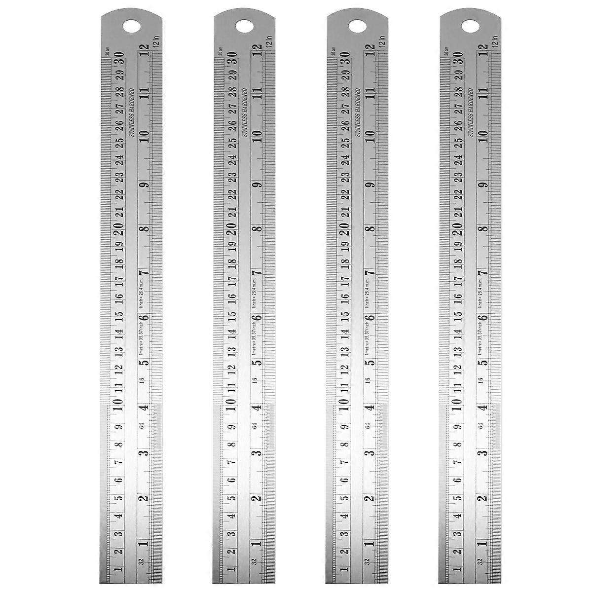 Multipurpose Ruler with Metric Double Scale Stainless Steel Straight Ruler for Architect Silver 30cm