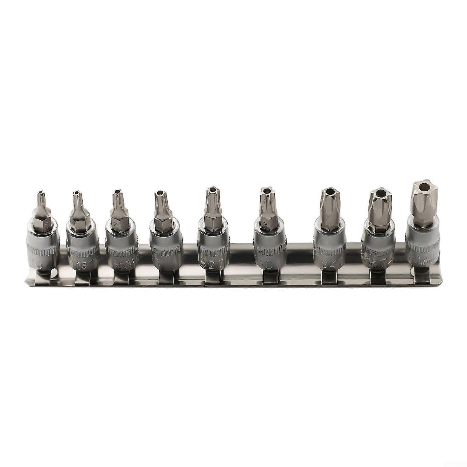 Complete 9-Piece Torx Screwdriver Bit Set 1/4 Inch Drive TS10 to TS50, Chromium-Plated Vanadium Steel, Durable Tool Kit