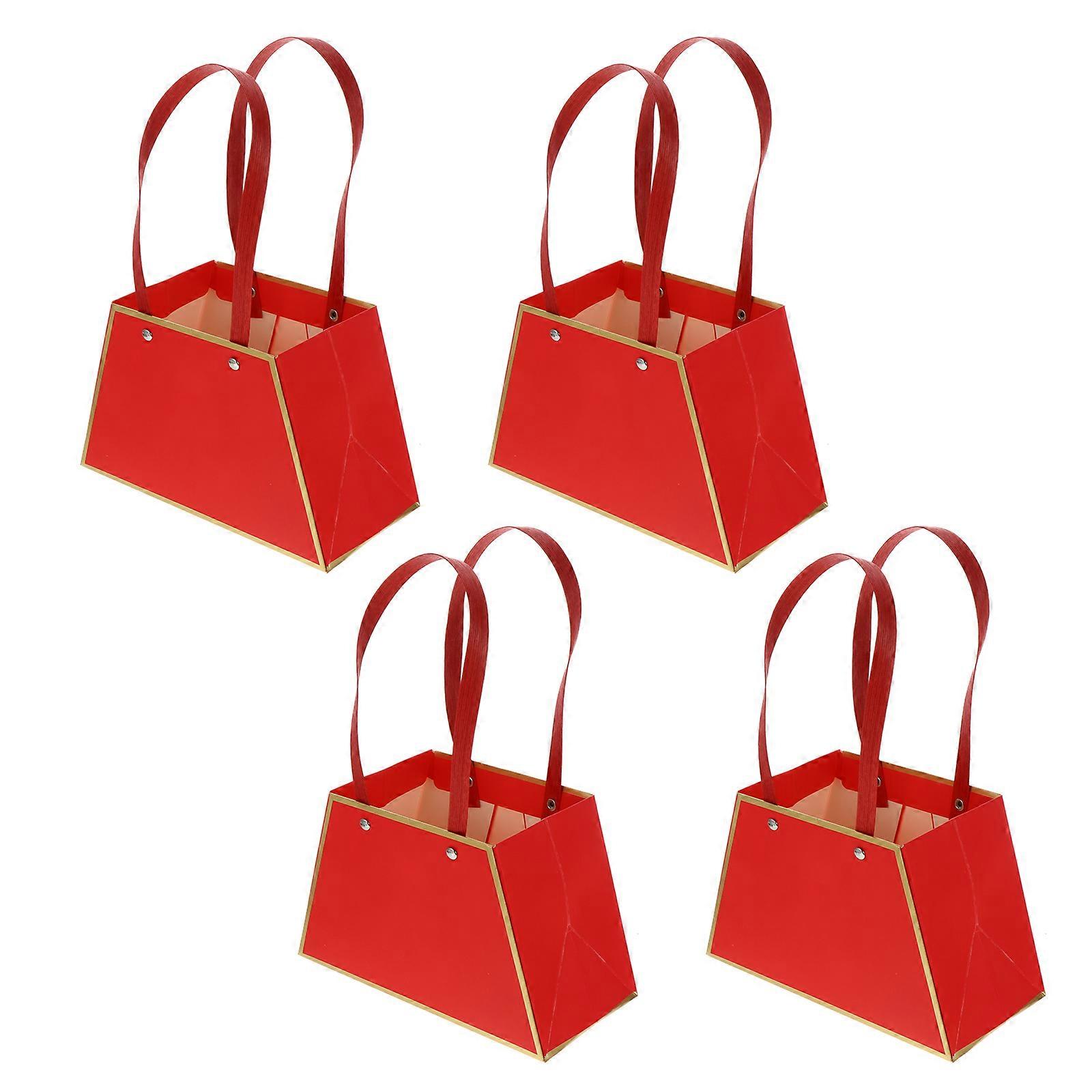 Red Paper Flower Arrangement Bags for Storage with Double Handles and Durable Design 4Pcs