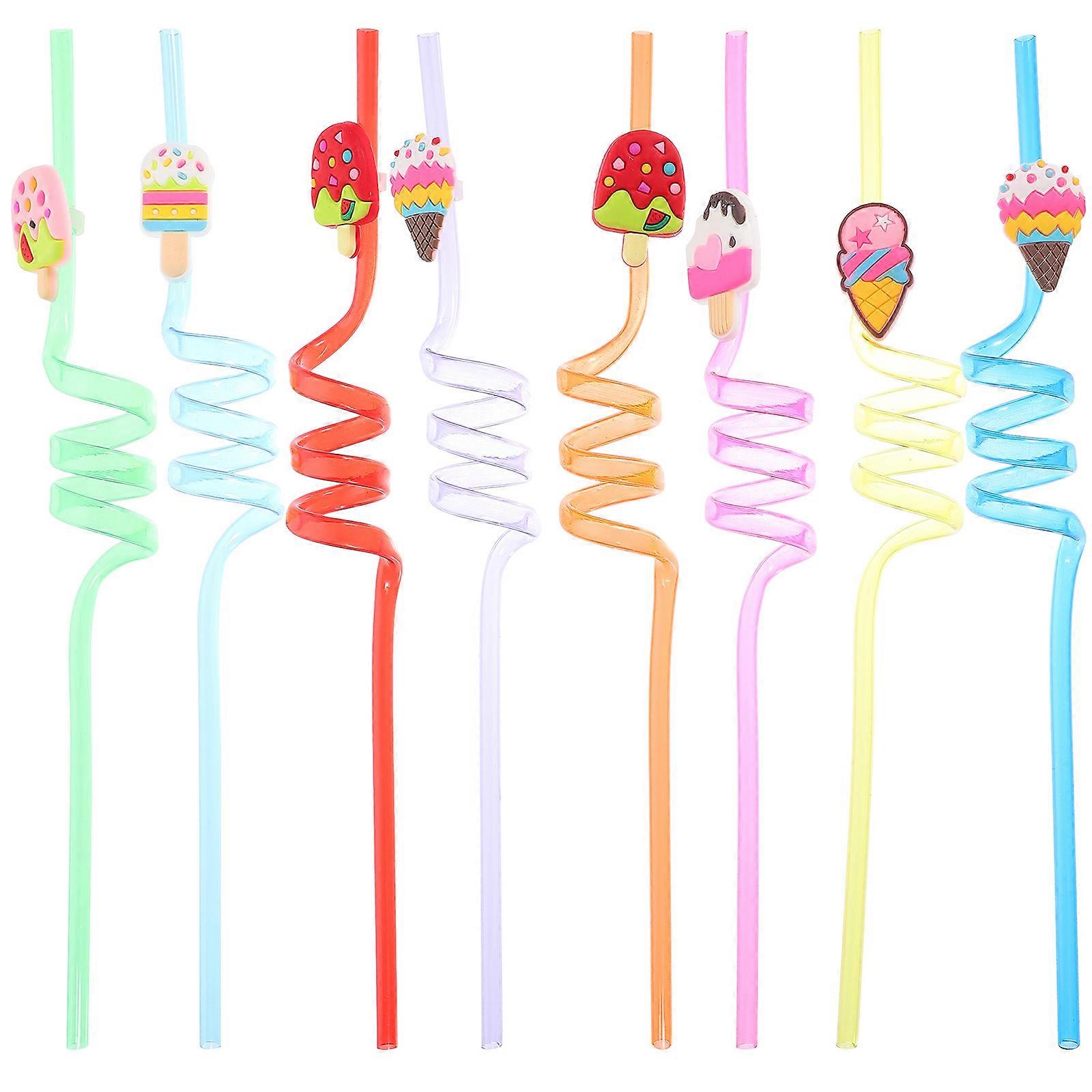 Cartoon Straws 8Pcs Assorted Color Durable Reusable Straws for Home Party Supply