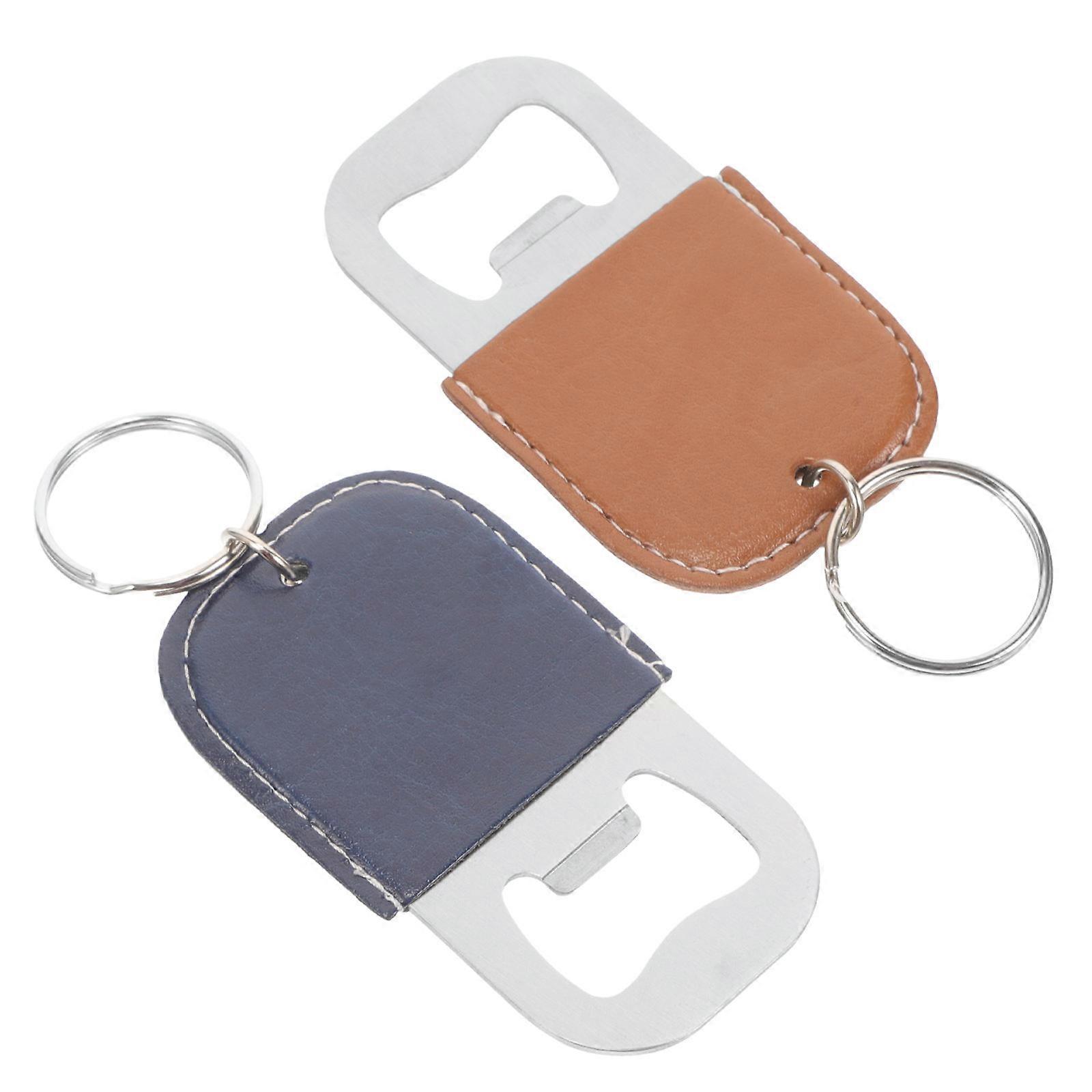 Bottle Opener Key Chain Pu Leather Flat Style For Men 2Pcs