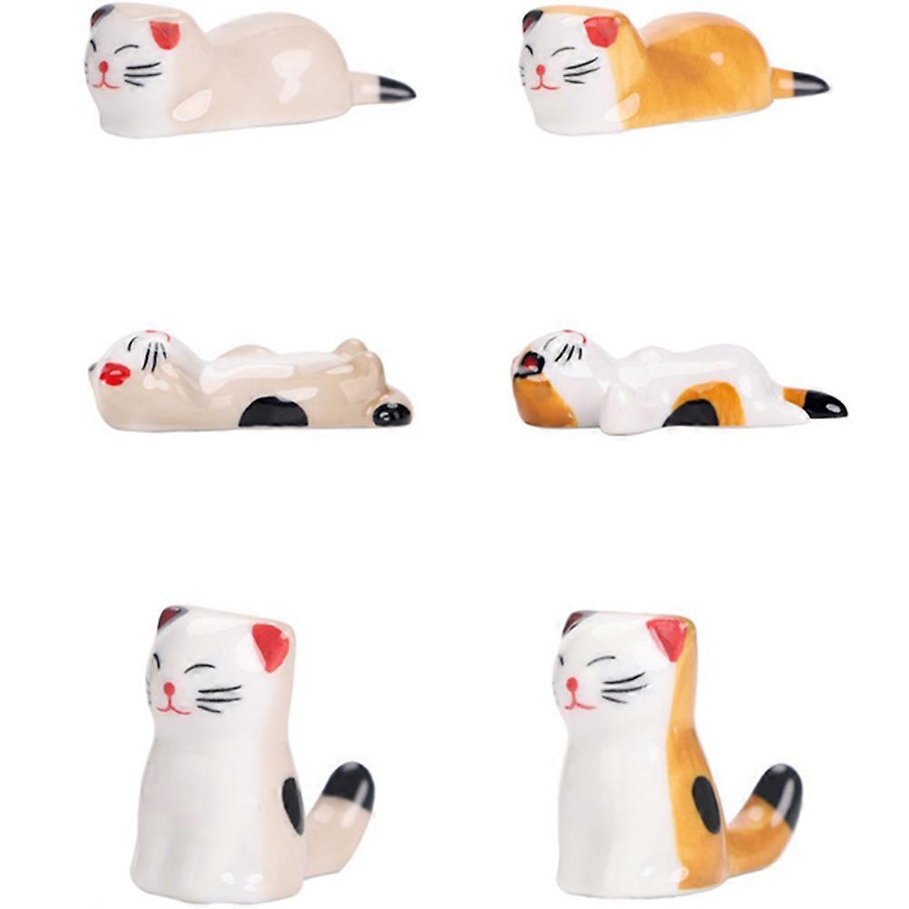 Chopstick Rests Ceramic Cat Shape Home Use Tableware Holder 6Pcs
