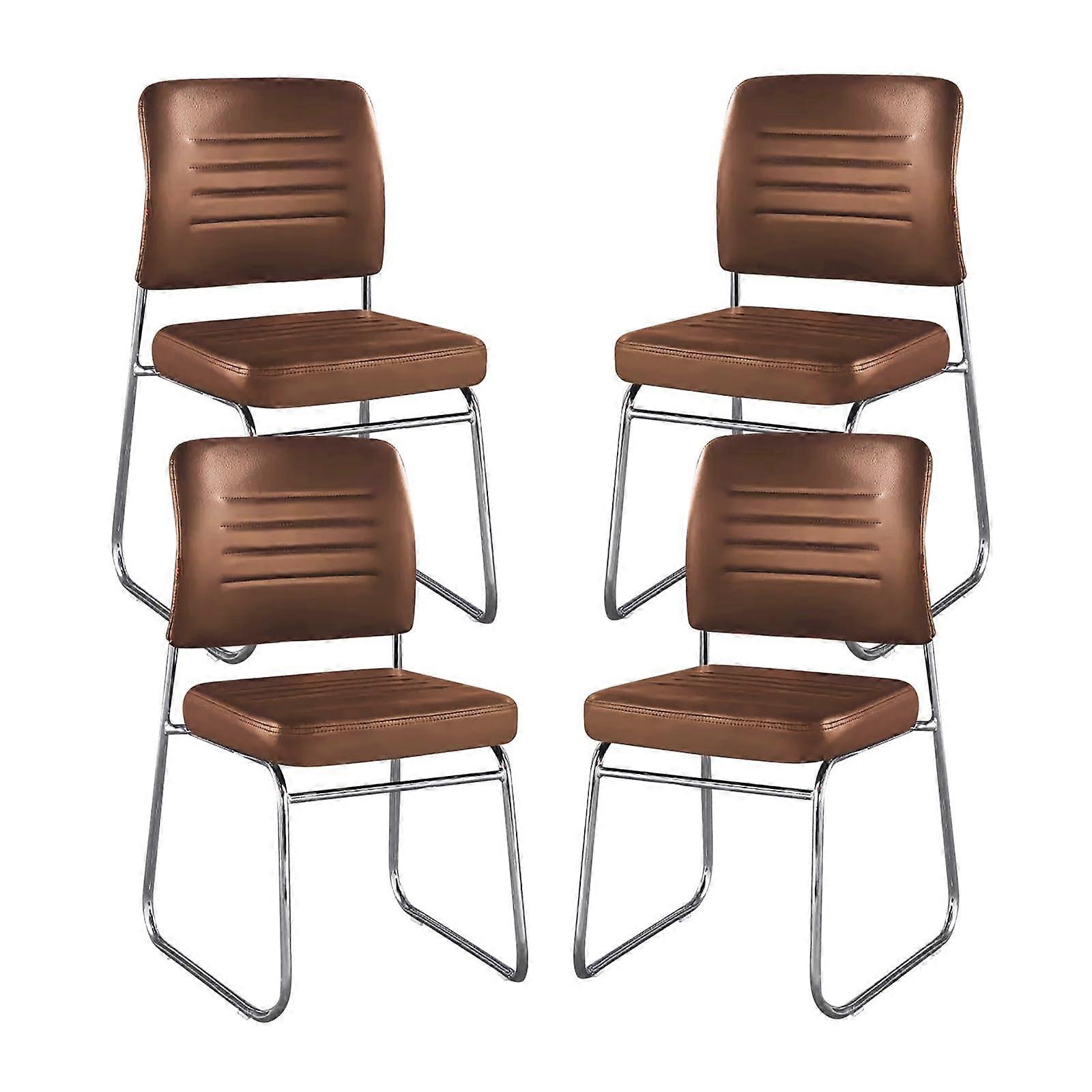 Modern Stacking Chair Set for Home, Office, Desk Chair with Sleigh Frame, Brown, Set of 4