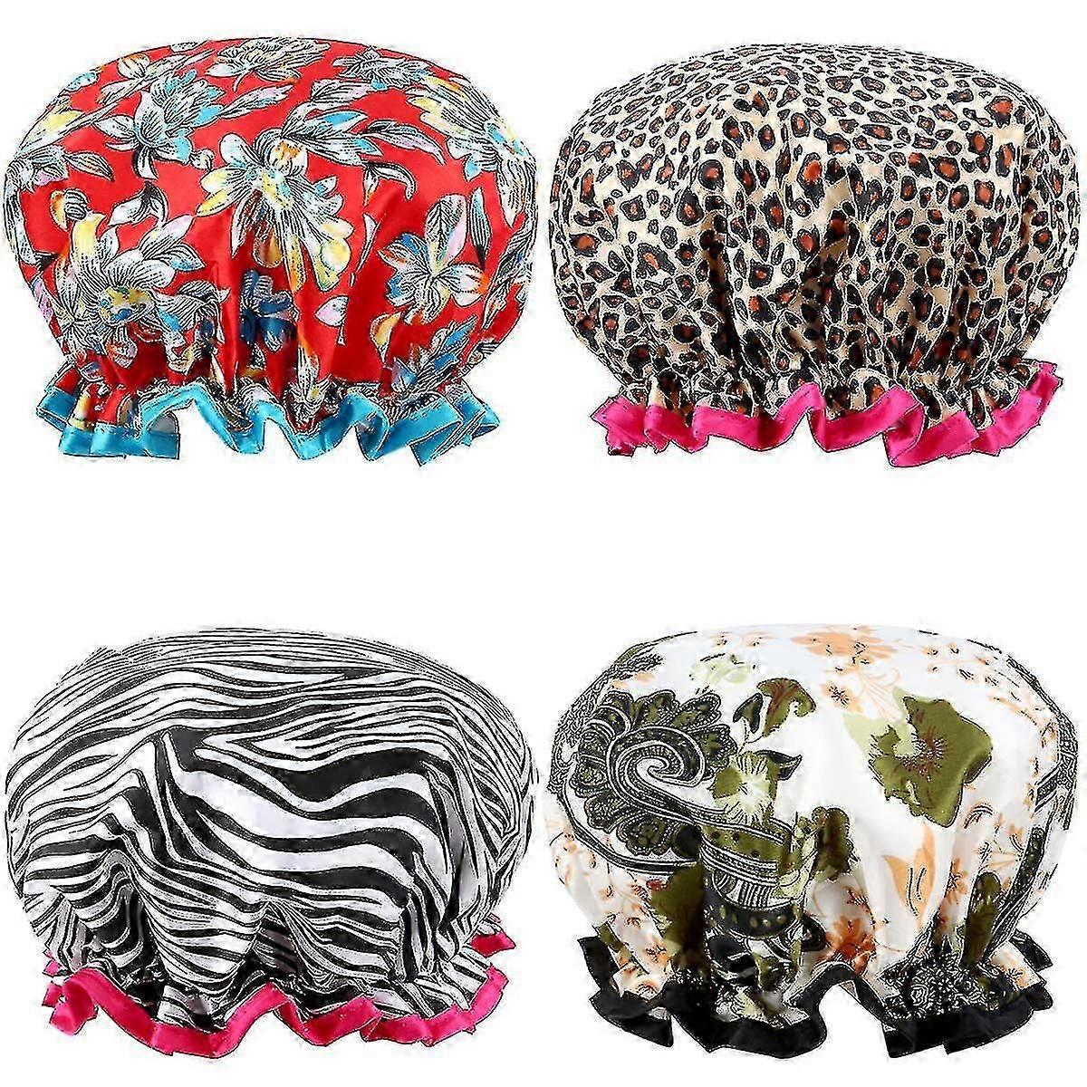4 Pack Shower Cap Waterproof Double Layer