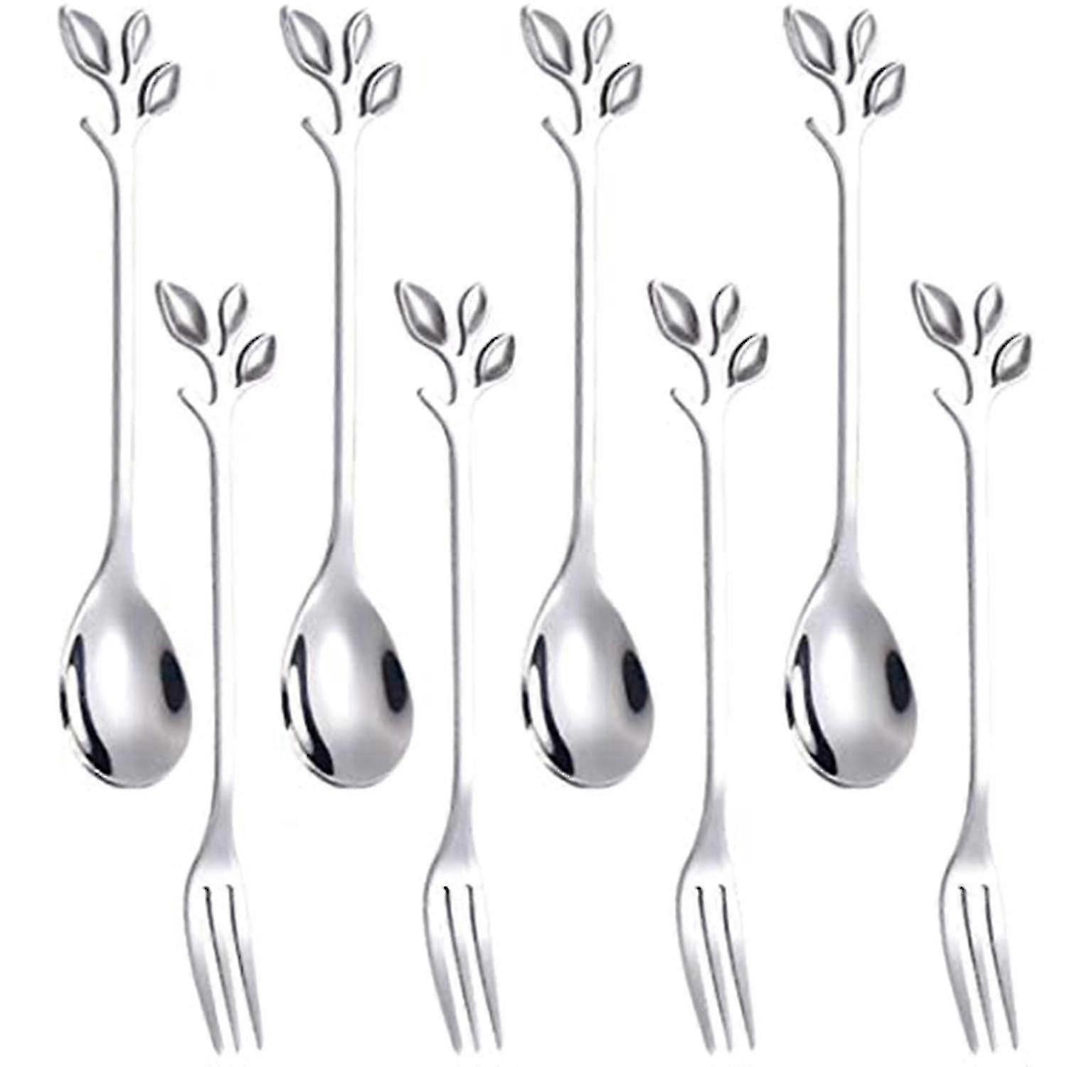16pcs Dessert Spond Fork Set Cake Fork Spoon Fruit Fork Less Steel -silver