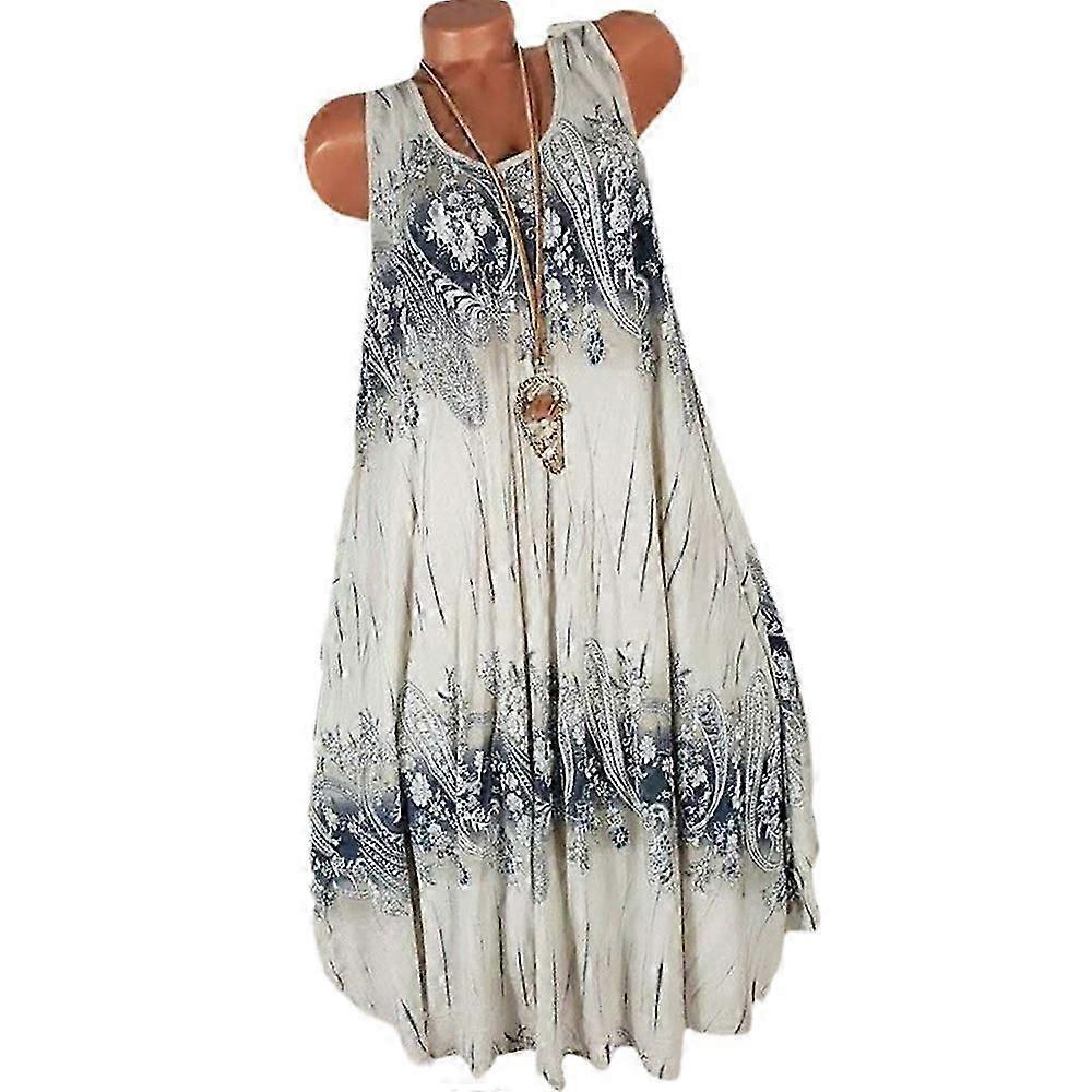 Plus size női virágos ujjatlan pólóruha fodros swing ruhák Summer Beach