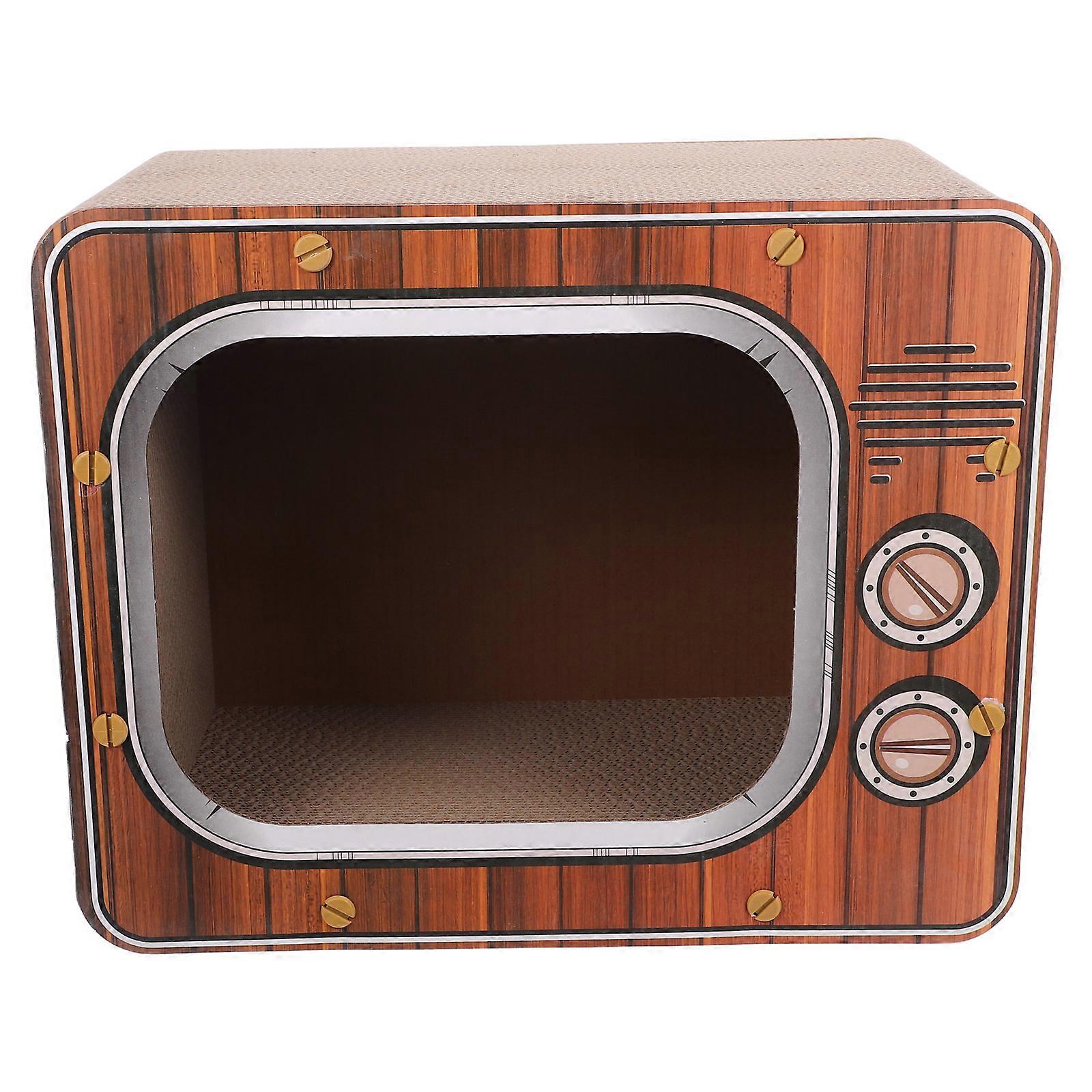 Cardboard Cat House Scratcher TV Theme Durable Corrugated Design Cozy Hideout for Indoor Cats and Kittens Year Round Comfort and Entertainment