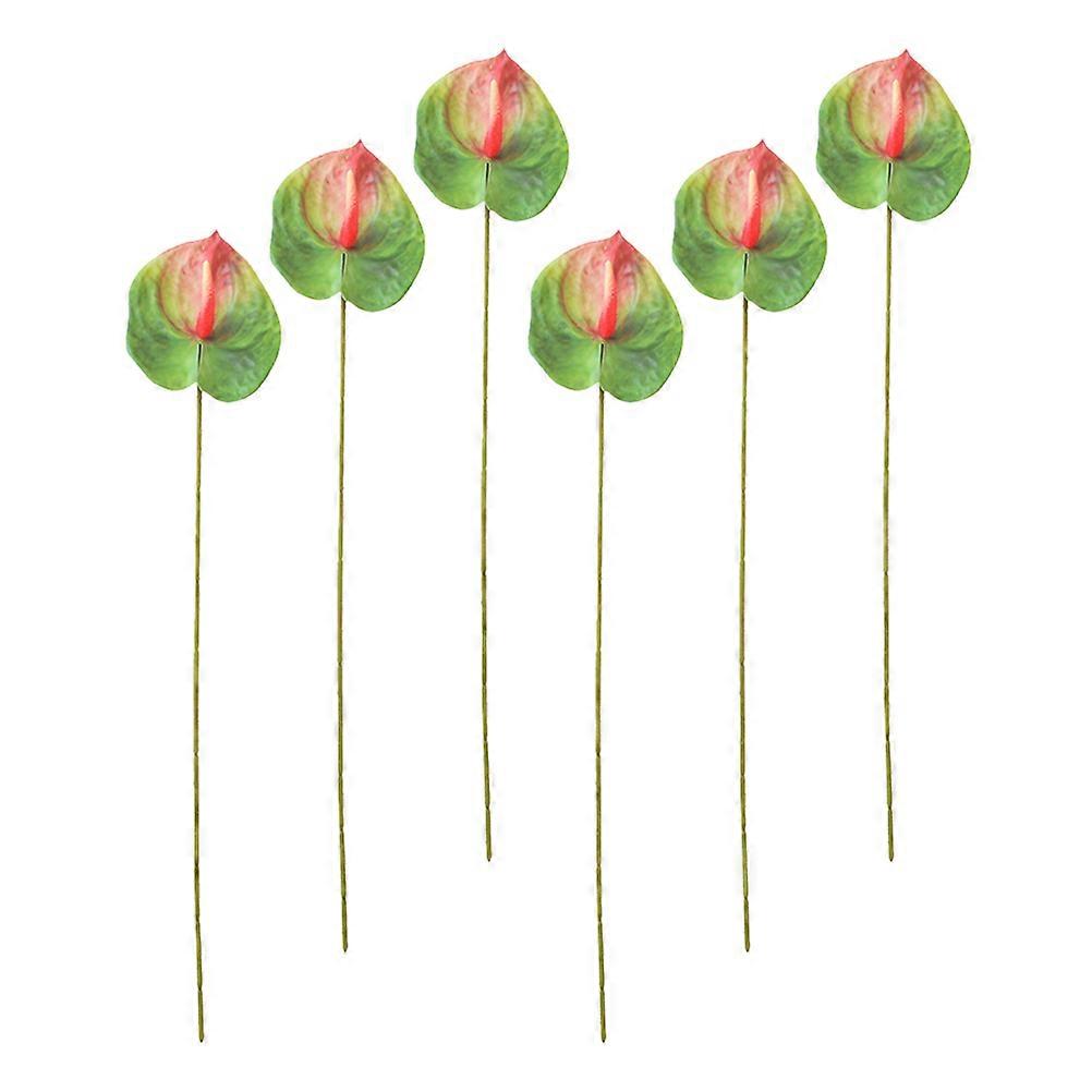 Bouquet de 6 fleurs d'anthurium artificielles vertes décoratives en plastique