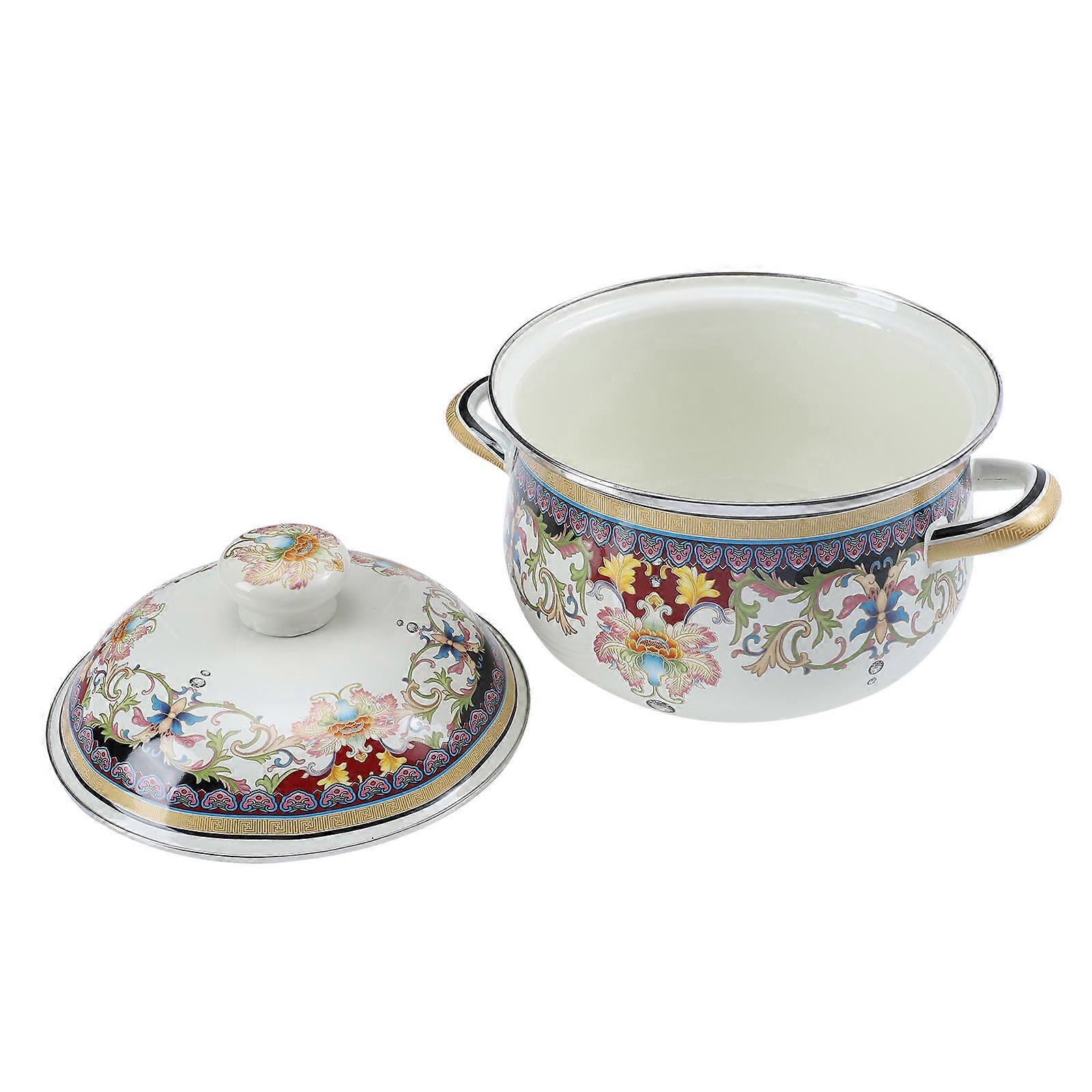 Thickened Enamel Stew Pot Flat Bottom Stockpot for Soup and Chinese Medicine, Compatible with Induction and Gas Cookers