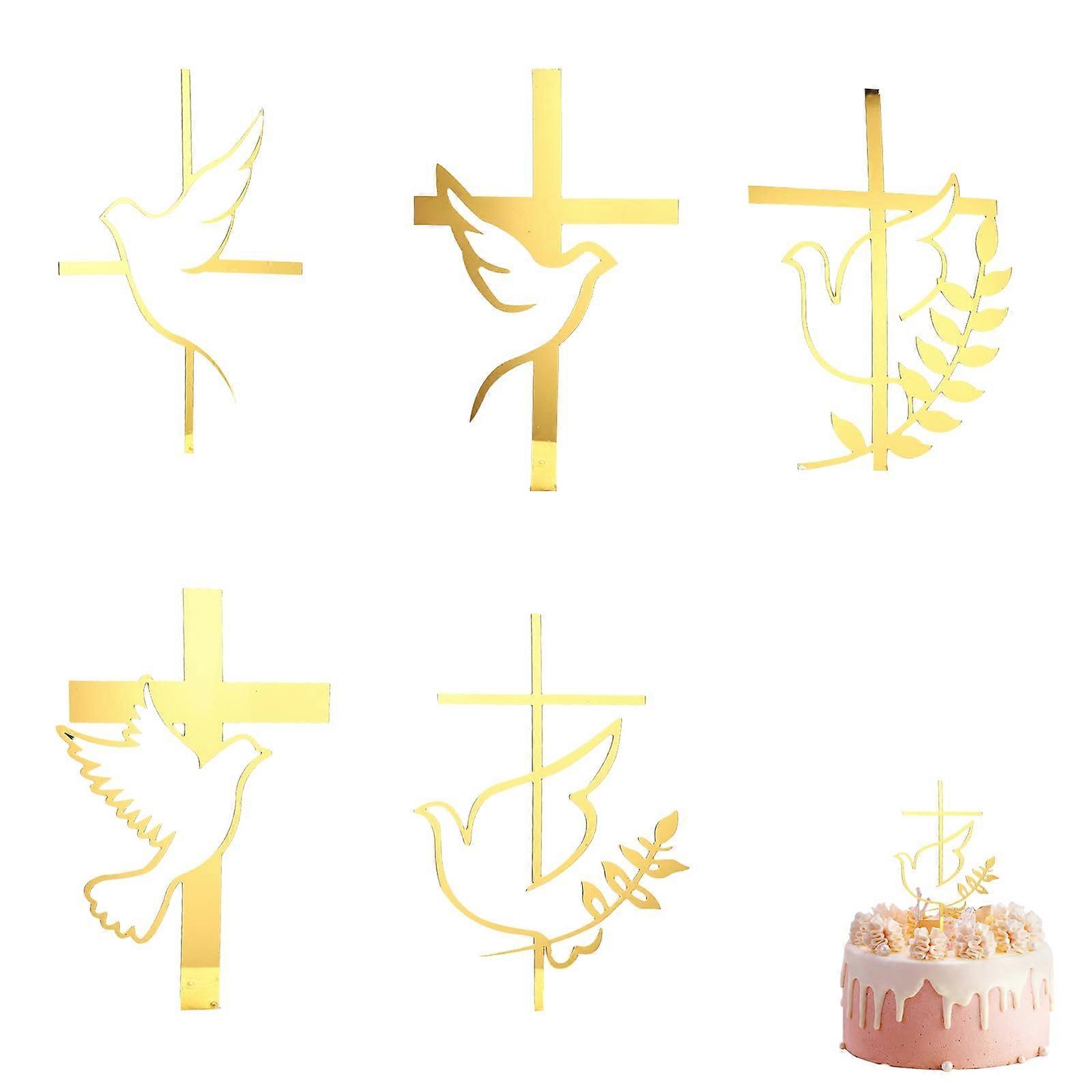First Class Christening First Communion Cake Decoration – Pack of 5 Golden Dove Cross