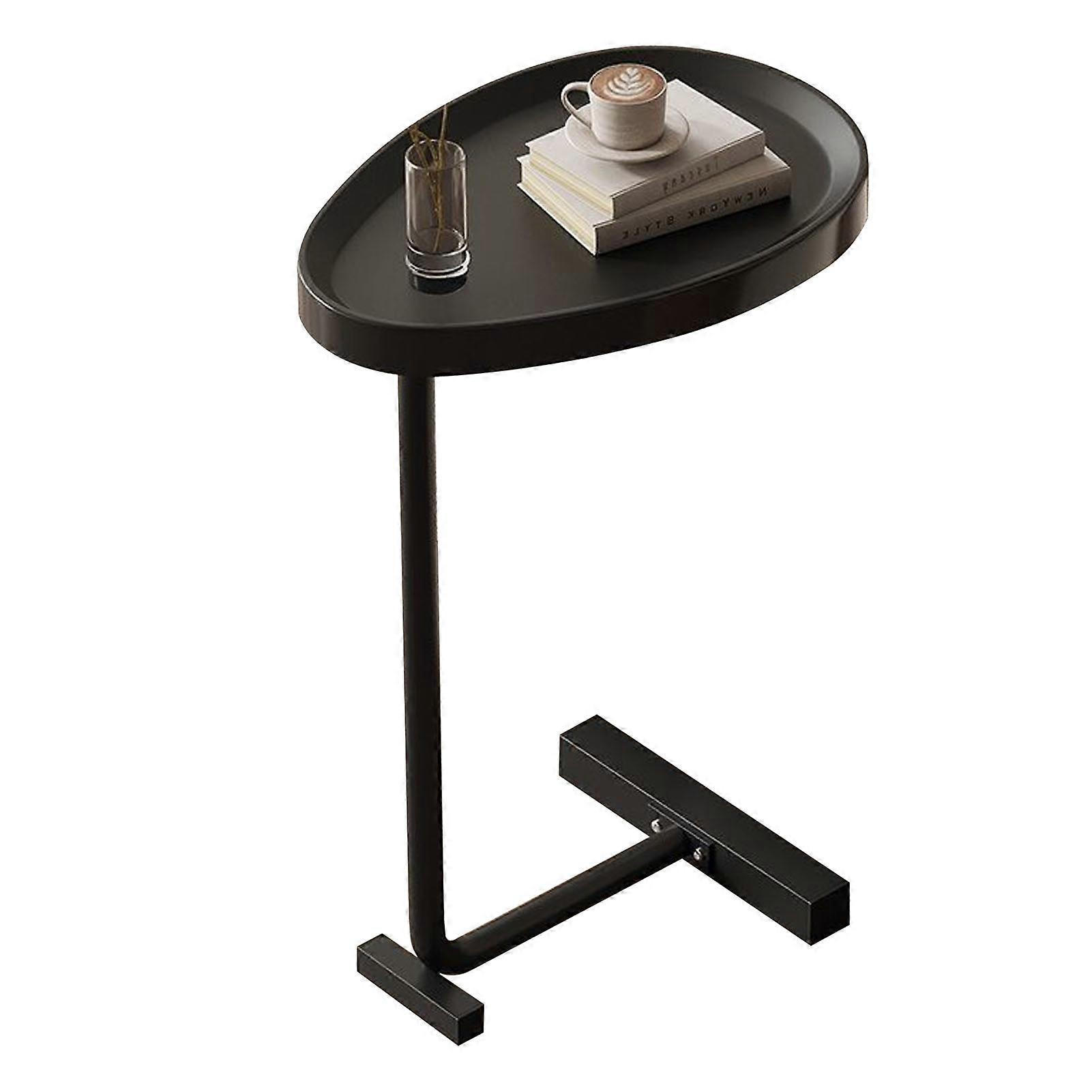 Table d'appoint en forme de C, petite table basse ovale coulissante pour salon, noire