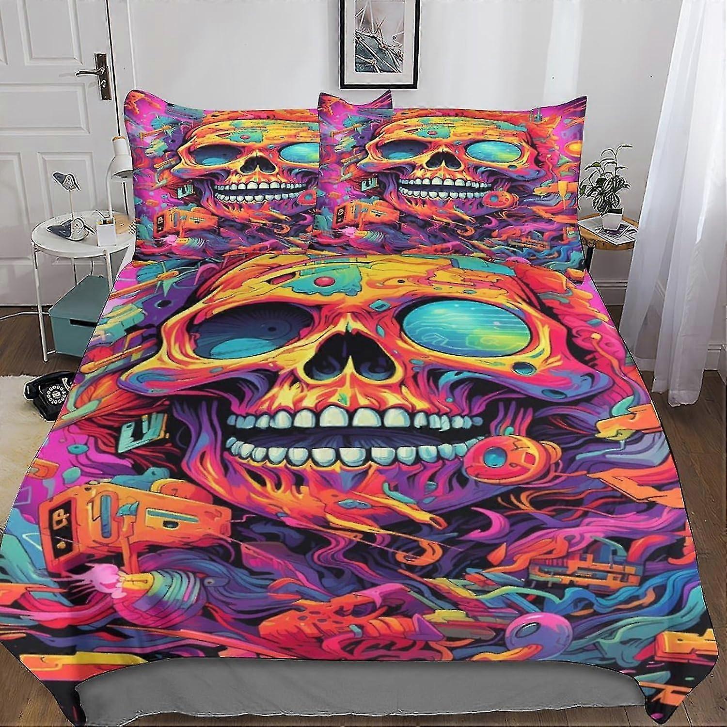 Blommig Skalle Påslakan Sängkläder Set 3 Piece Set för vissa märken Microfiber Polyester Täcke Överdrag med Dragkedja Stängning Örngott