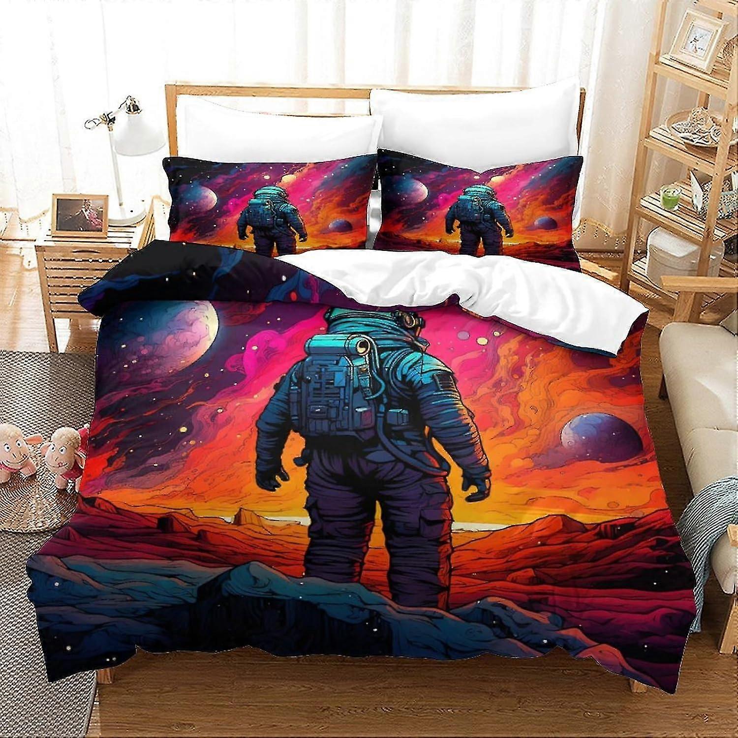 Bedding Duvet Cover Set 3D Print Astronauts Quilt Cover, Cosmic Landscape Print Microfibre Duvet Cover Set for Various Sizes