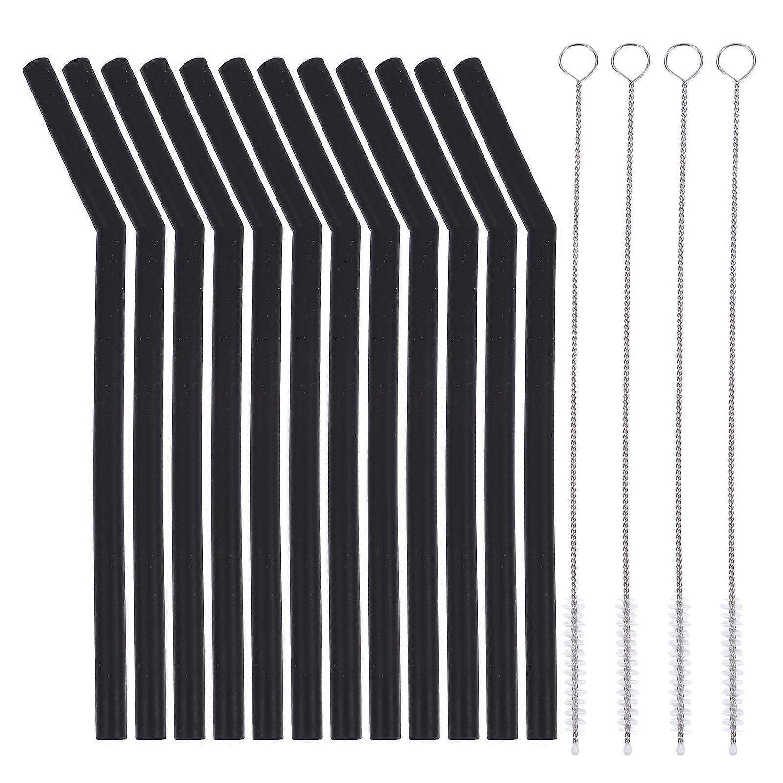 Creative Straw 1 Set Milk Straws Reusable And Foldable For Travel Picnic Party In Black Color