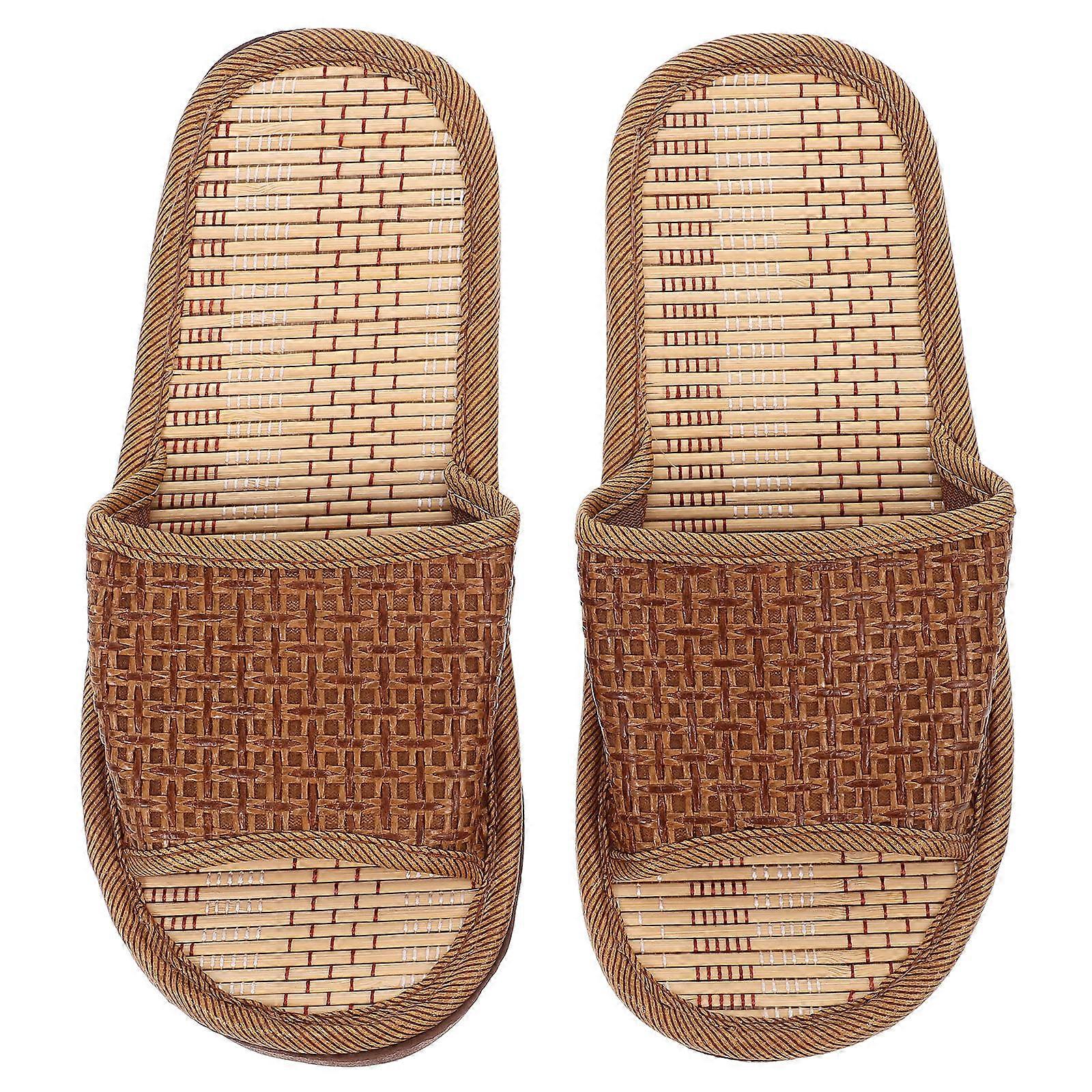 1 Pair Woven Rattan Slippers Summer Cool Sandals Couples Home Slippers Apricot