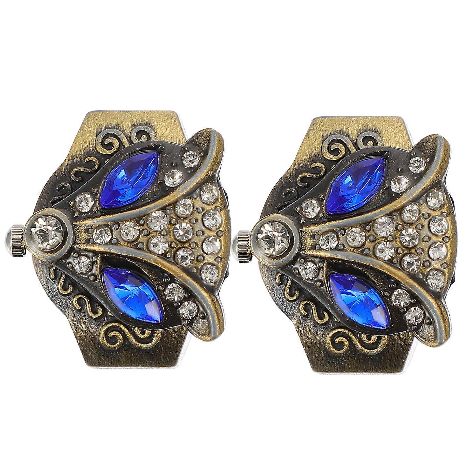2Pcs Creative Retro Finger Watch Unique Ring Style