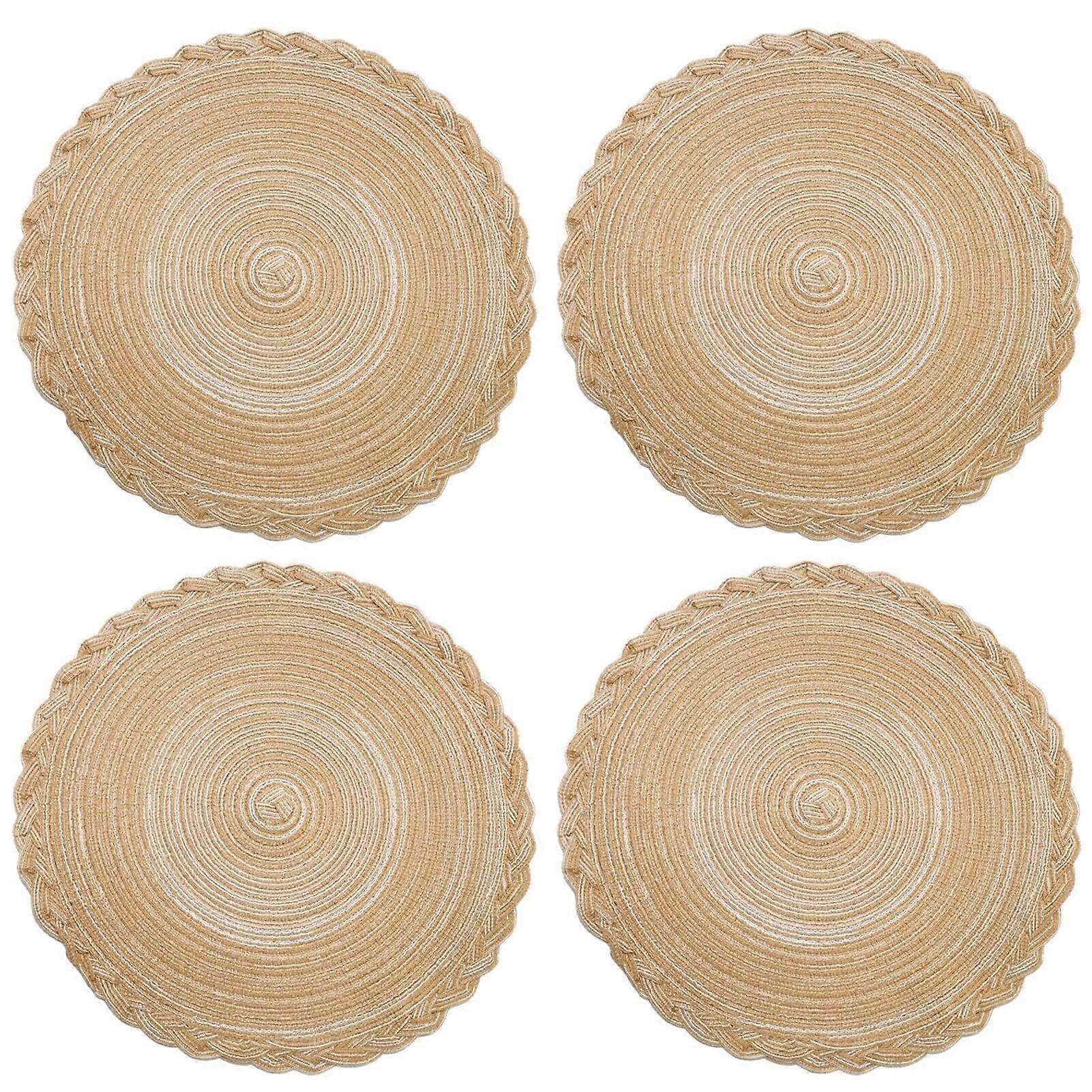 Round Woven Placemats Set of 4, Multicolored, 15 Inch Light Coffee Dining Table Mats, 38.1 cm Decorative Tableware