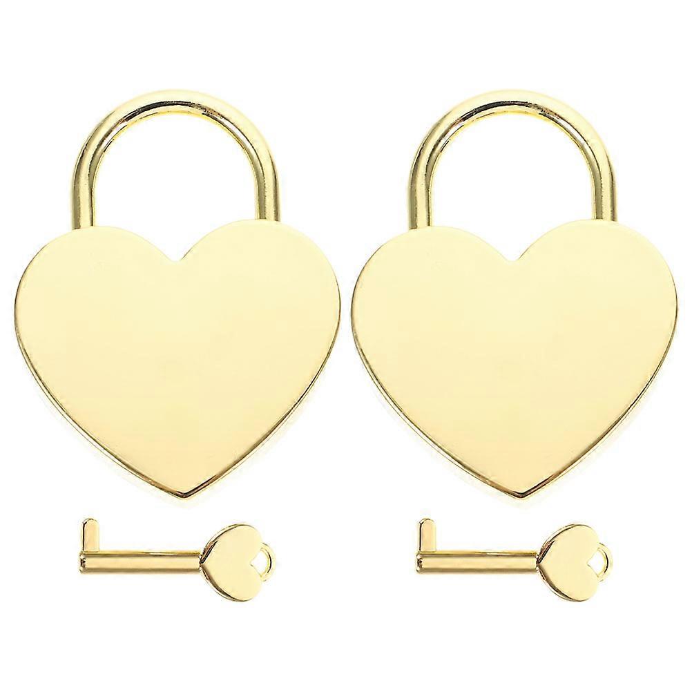 Heart Lock Suitcase Padlocks Security Protection Golden Color 2 Sets