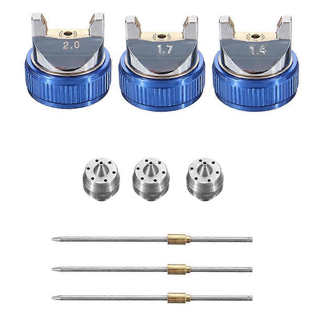 Air Cap Set HVLP Nozzle 1.4mm 1.7mm 2.0mm 3 Pcs Professional Replacement For Car Auto Paint Sprayer Blue