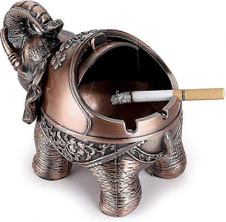 Vintage Windproof Ashtray with Elephant Design - Retro Tabletop Ashtray with Lids for Cigarettes & Cigars
