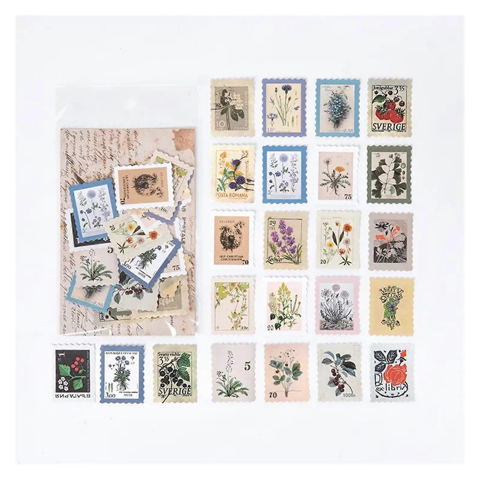 Decorative Scrapbook 46 Pieces Stamp Art Paper Stickers for Scrapbooking DIY Projects, Junk Journal Material, 12 Patterns