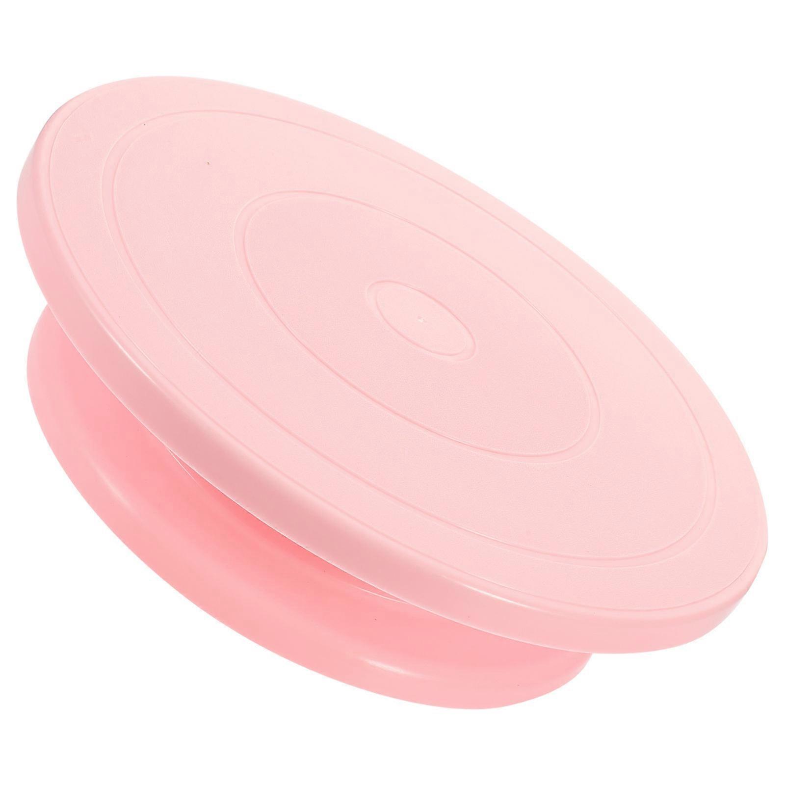 Spinning Stand Pink Plastic Round Shape Manually Rotating Baking Tool 27.50X27.50X7.00CM 1Set