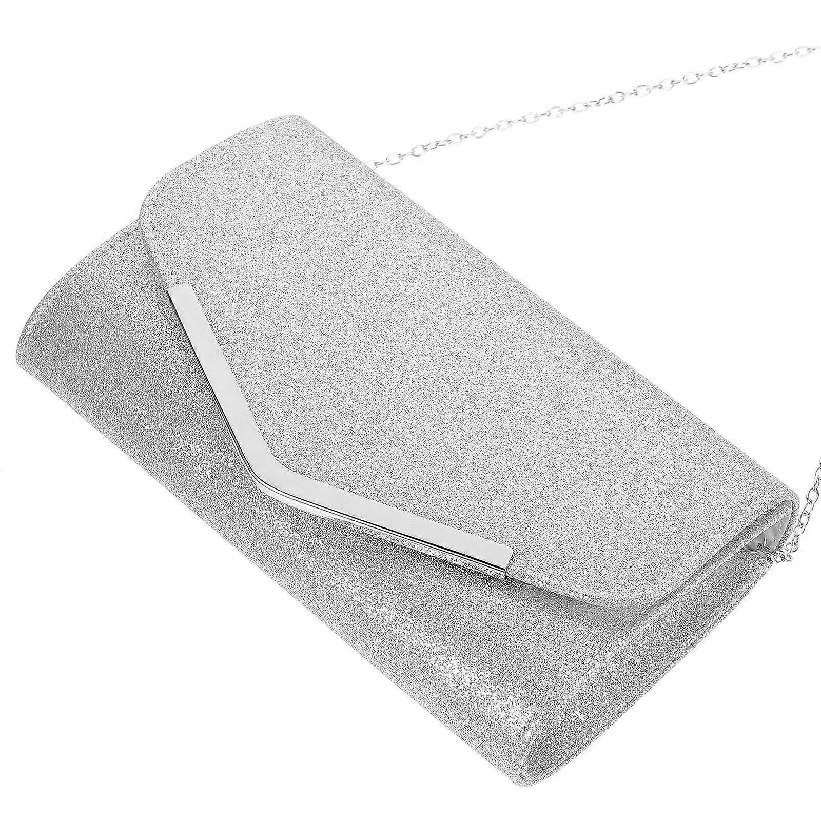 Aftonväska Handväska Bröllopsfest Koppling Handväska Enkel Kedjeväska för kvinnor Damer, Silver