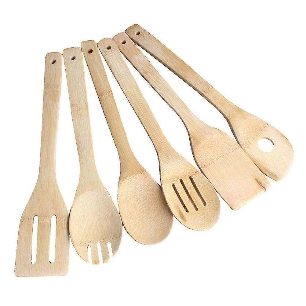 Bamboo Kitchen Tools 6Piece Spatula Turner Set for Cooking Use Beige Color