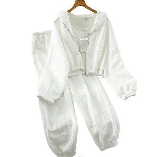 Sport Outfit Sling Vest Hooded Long Sleeve Zipper Placket Coat Elastic Waist Sweatpants