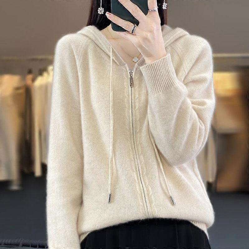 Autumn and Winter Hooded Casual Knitted Cardigan Simple Fashion Style Loose Knitted Sweater